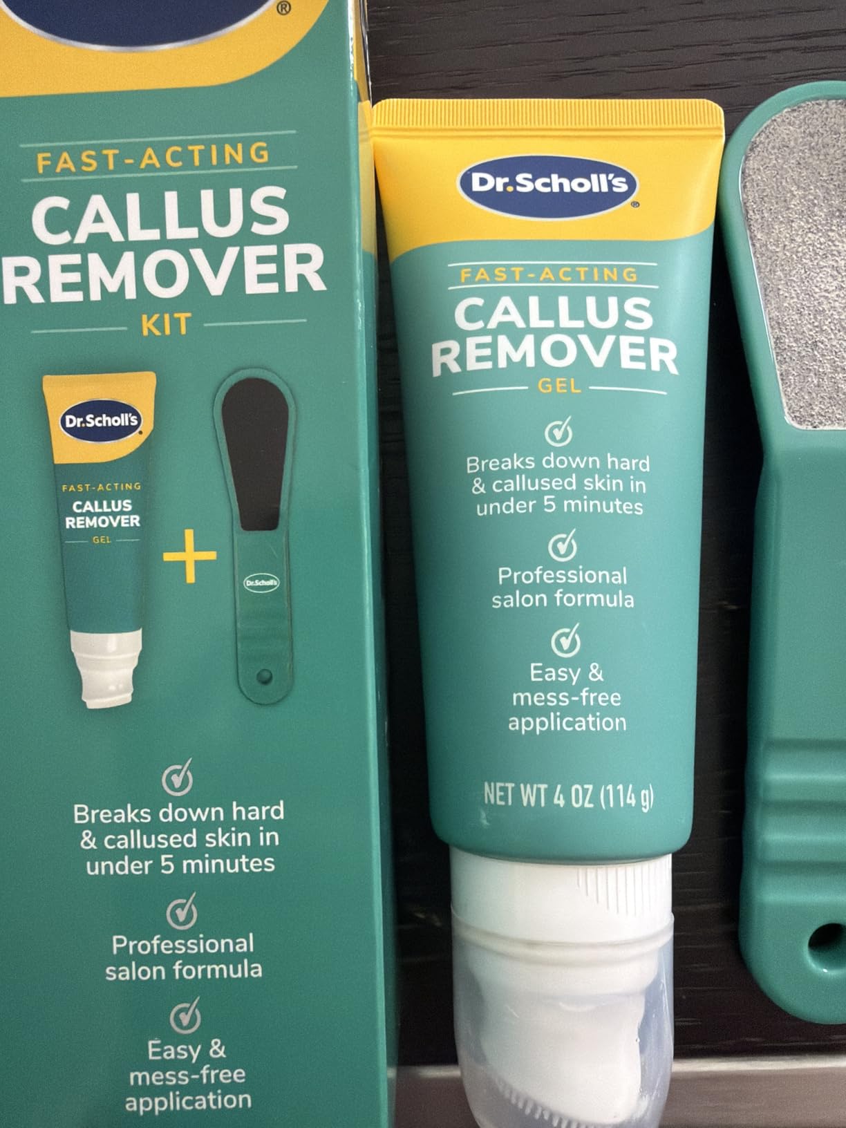 Dr. Scholl's Foot Callus Remover Gel for Feet, Foot File Pedicure Kit | Softer feet fast, callus remover gel for feet with exfoliating foot file, salon professional formula, mess-free application customer photo 2