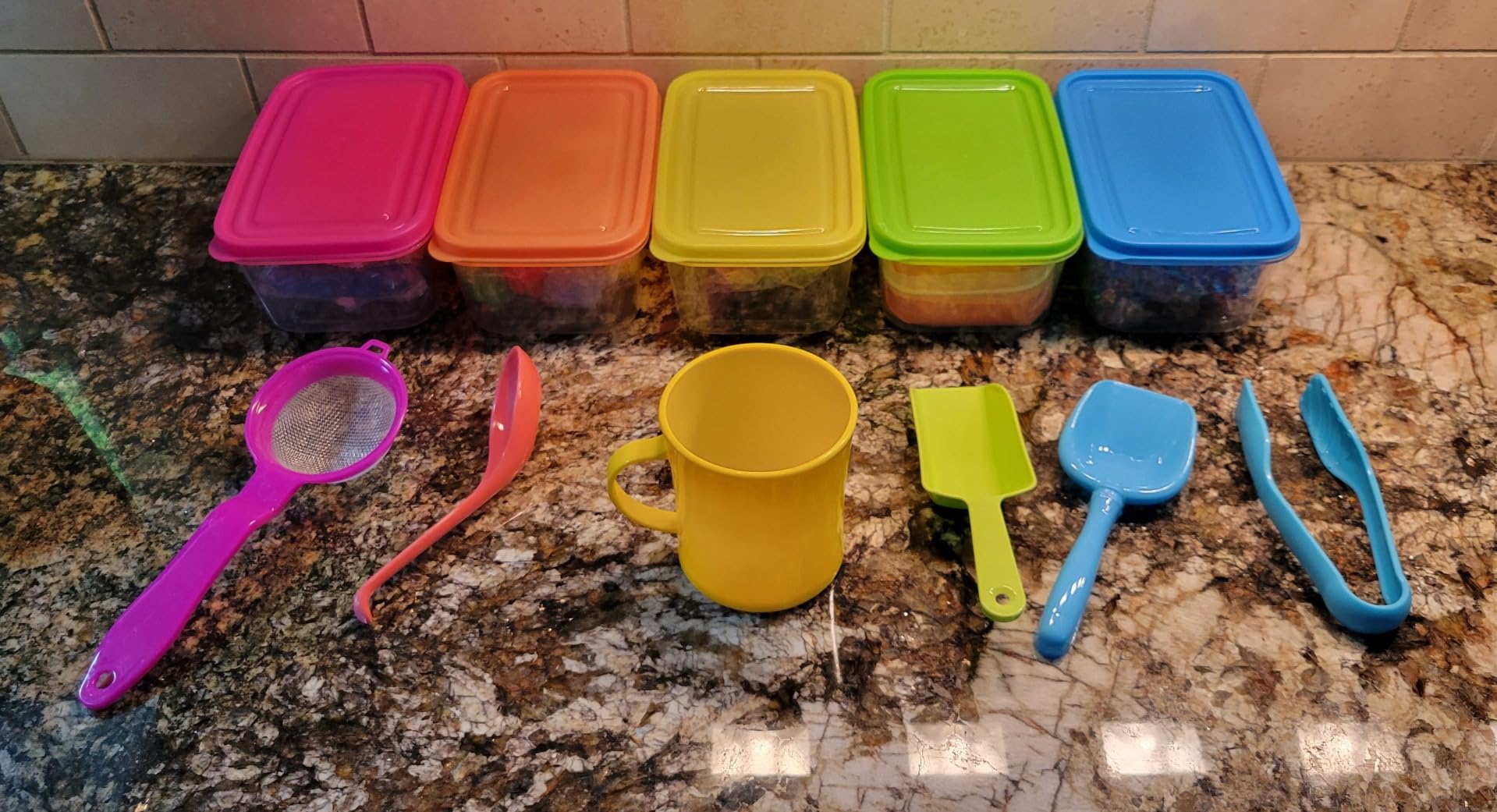 LOLO TOYS Sensory Kit for Toddlers and Kids - Includes 6 Bins with Lids, Play Tools, Sand, Feathers, Clay, Color Beads and Pom Poms Kids Box Fillers customer photo 1