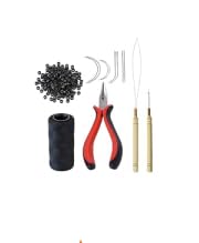 Hair Extensions Tool Kit: 200 Pcs Silicone Lined Micro Links Beads, 1 Three Hole Hair Pliers, 1 Roll Sewing Thread, 1 Loop Needle Threader, 1 Pulling Hook Needle, 8 Sewing Needles (Dark Brown) customer photo 1