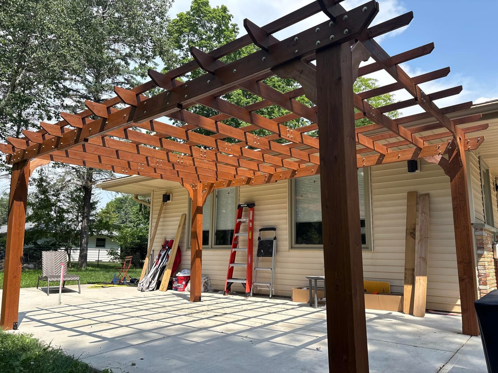Yardenaler 10x12 FT Wooden Pergola, Cedar Wood Gazebo with Flat Roof, Outdoor Garden Shelter with Stakes Included, Patio, Deck, Backyard, Lawn customer photo 1