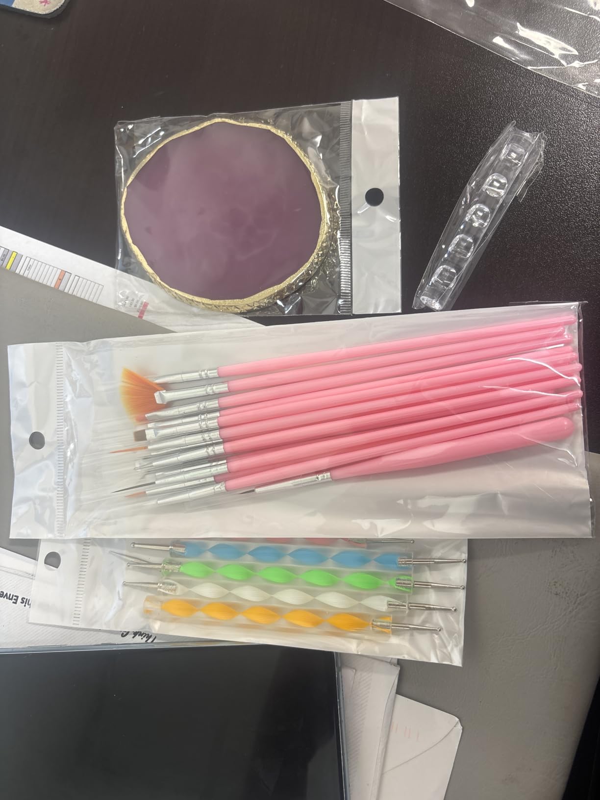 Nail Art Tools 22-piece Set, Resin Nail Art Palette, 2-way Acrylic Silicone Engraving Pen Dotting Pen Tools Nail Art Kit for Nail Art DIY Home Salon Makeup Display Board, pink customer photo 2