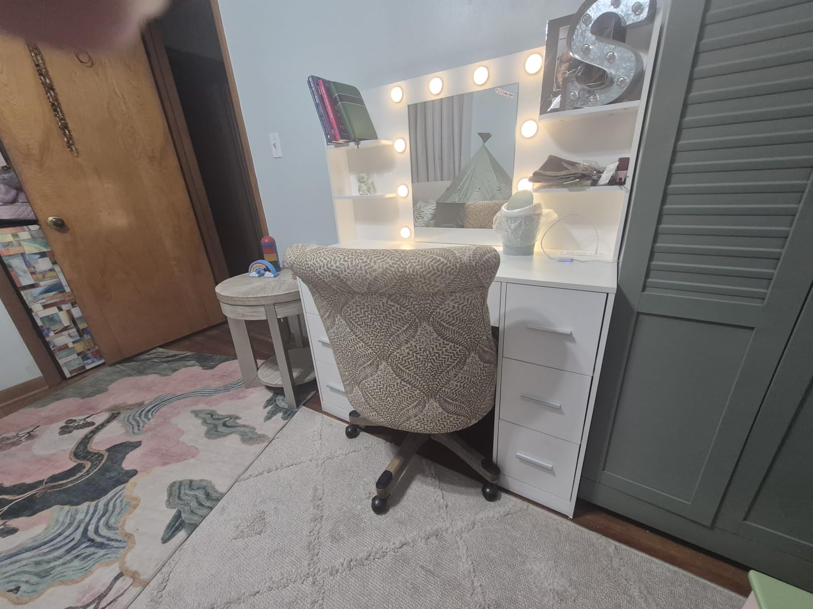 YESHOMY Vanity Desk with Mirror, Outlet, 10 Lights & 7 Drawers,Pure White | Lighted Mirror with 3 Color Modes,Makeup Table,Large Storage Capacity,Available for bedroom customer photo 2