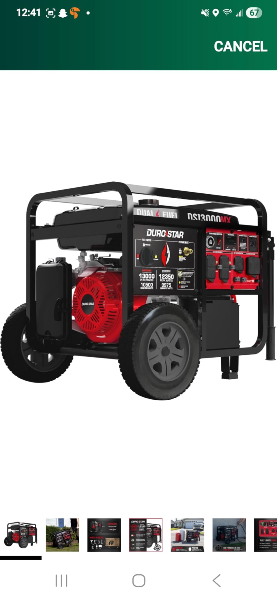 DuroStar DS13000MX 13,000-Watt 500cc Dual Fuel Portable Generator - Gas and Propane, Remote Electric Start, Whole Home Power Backup, Transfer Switch Ready, RV & Emergency Ready customer photo 1
