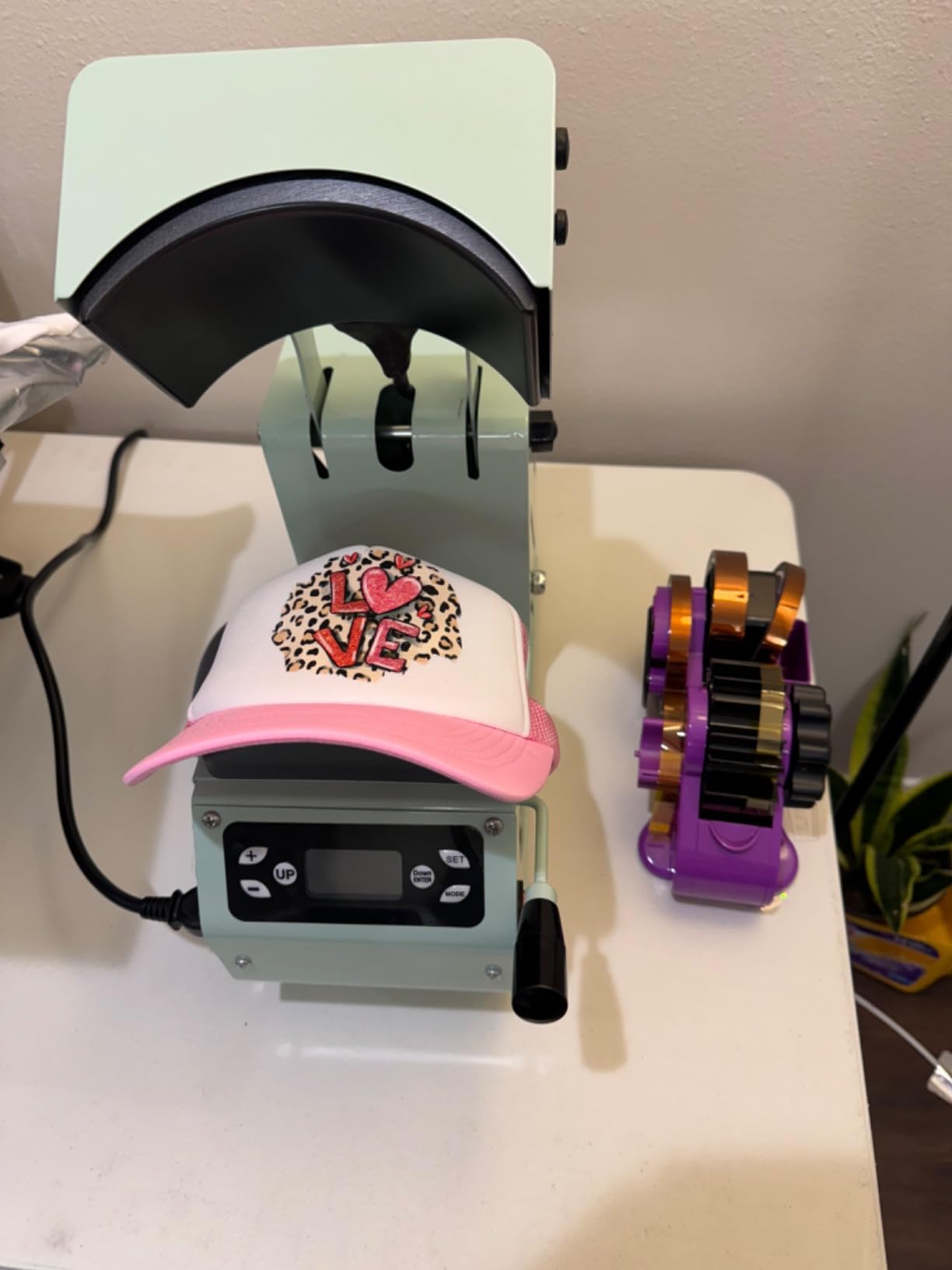 OFFNOVA Hat Heat Press Machine for Caps with 2 Interchangeable Platens, Temp & Time Control with Auto Countdown, Efficient Heat Transfer for HTV Iron On and Sublimation Projects (Auto-Green) customer photo 2