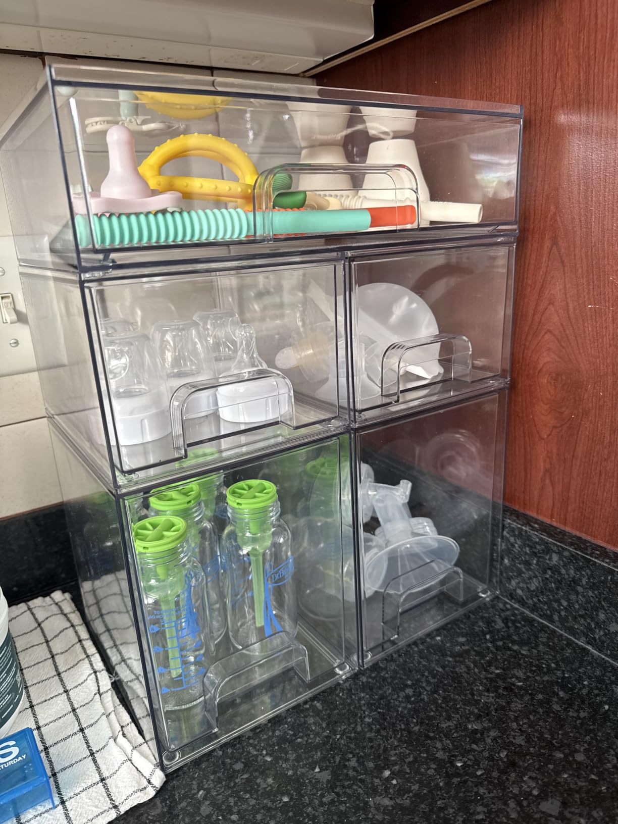 Vtopmart Clear Stackable Storage Drawers Set of 5, Plastic Organizer Bins | Multi-purpose Boxes for Baby Bottle Storage, Ideal for Kichen, Vanity, Bathroom, Undersink, Cabinet, Pantry Organization customer photo 1