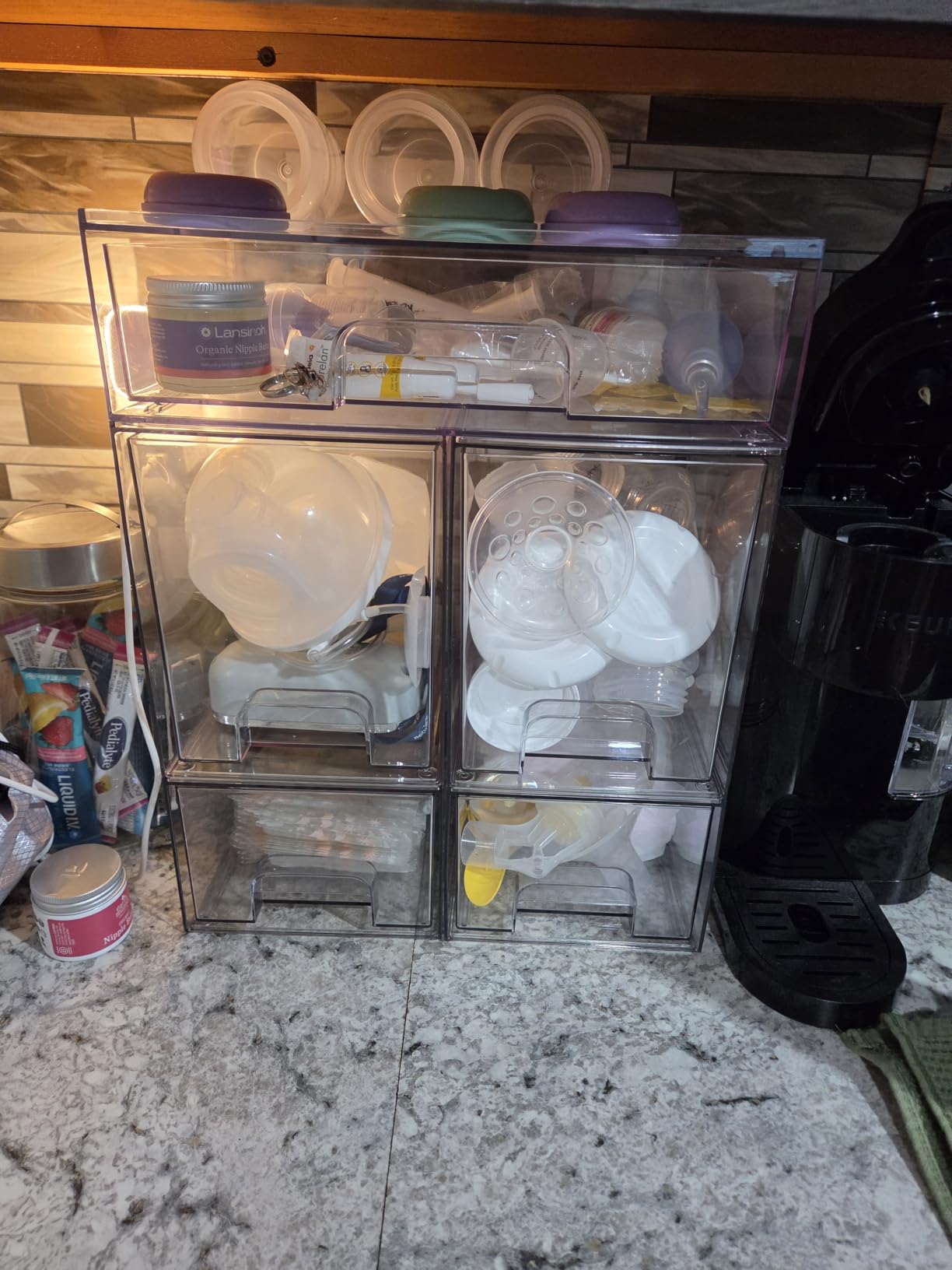 Vtopmart Clear Stackable Storage Drawers Set of 5, Plastic Organizer Bins | Multi-purpose Boxes for Baby Bottle Storage, Ideal for Kichen, Vanity, Bathroom, Undersink, Cabinet, Pantry Organization customer photo 2