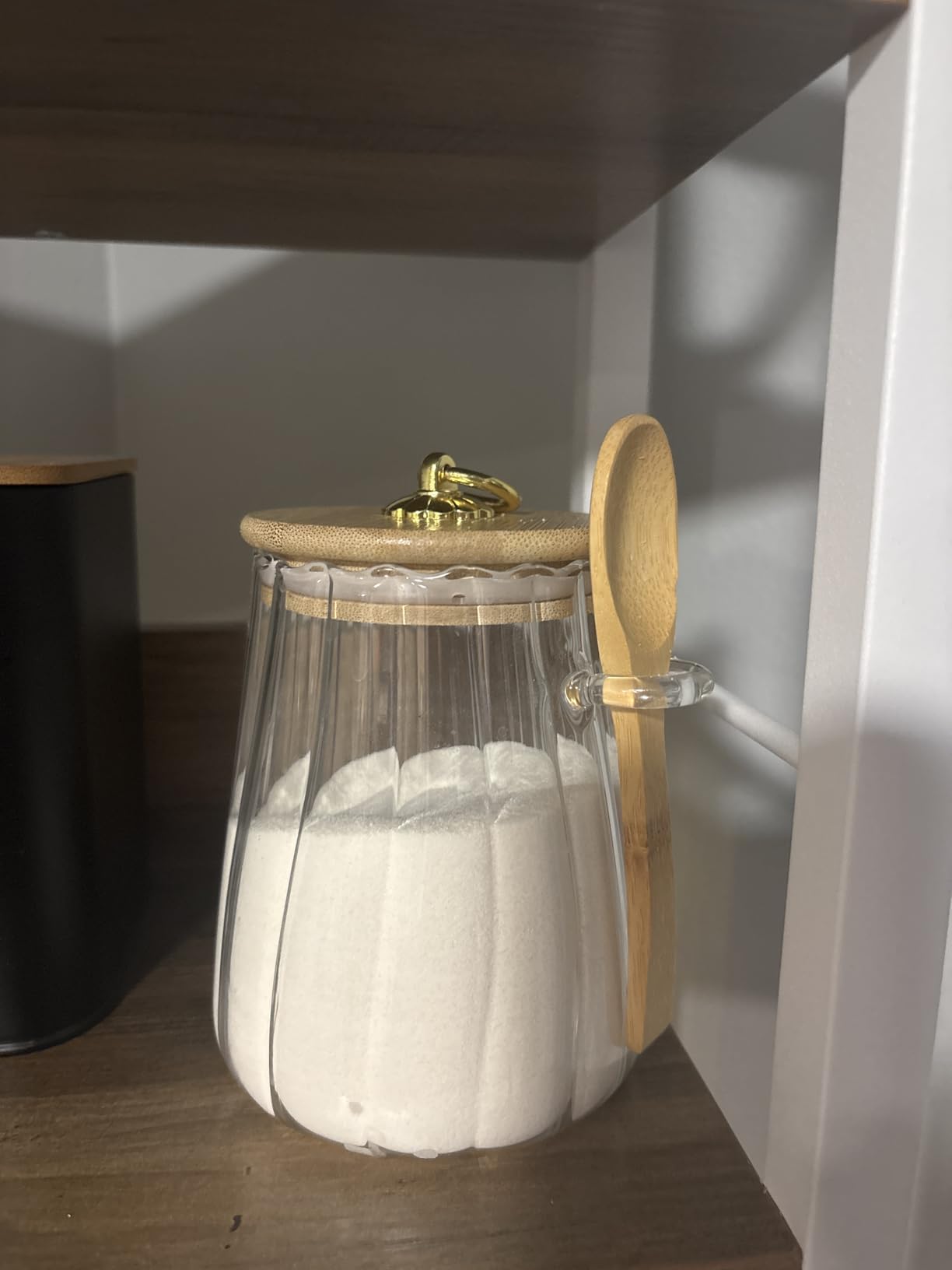 CNWSGEM Sugar Bowls Sugar Container 25.36 FL OZ Glass Coffee Canister Airtight Food Storage Jar with Lid and Spoon Candy Jar Coffee Bar Accessories Storage Beans Powder (Conical) customer photo 2