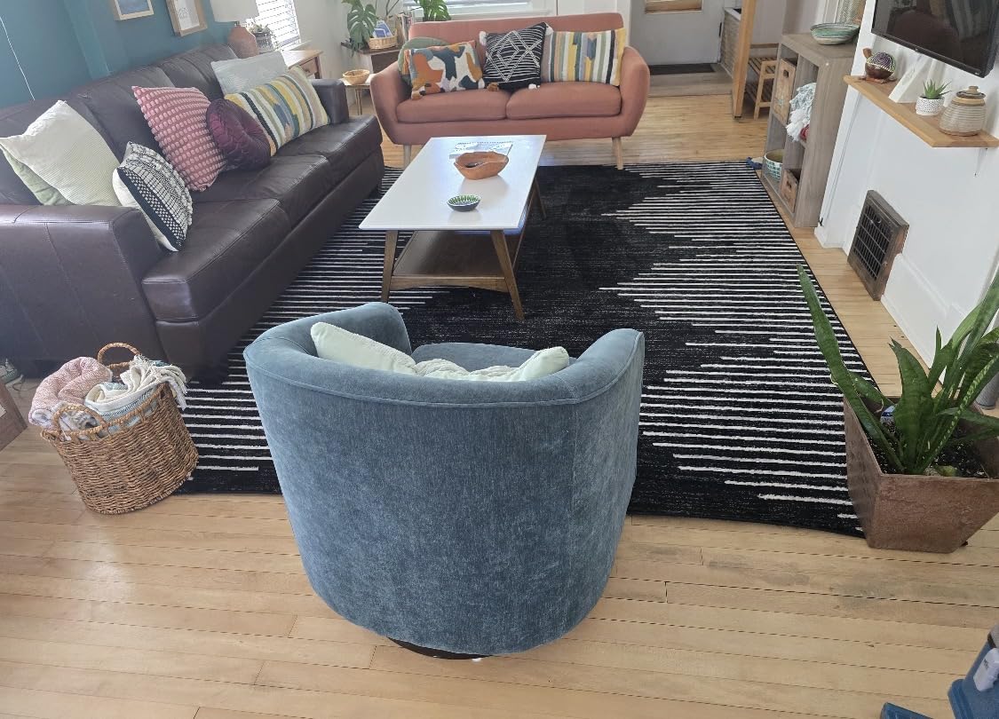 Rugshop Bohemian Stripe Stain Resistant Area Rug Black 6'6