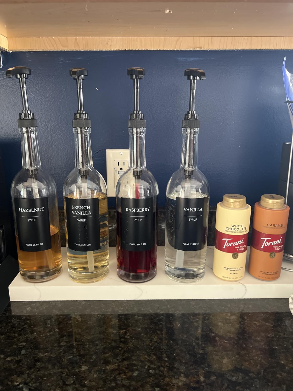 Coffee Syrup Dispenser, 25.4oz 750ml Glass Syrup Bottles, 4 Pack | Syrup Dispenser for Coffee Bar With Large Leakproof Syrup Pump, 38 Labels, 120ml Espresso Cups customer photo 1