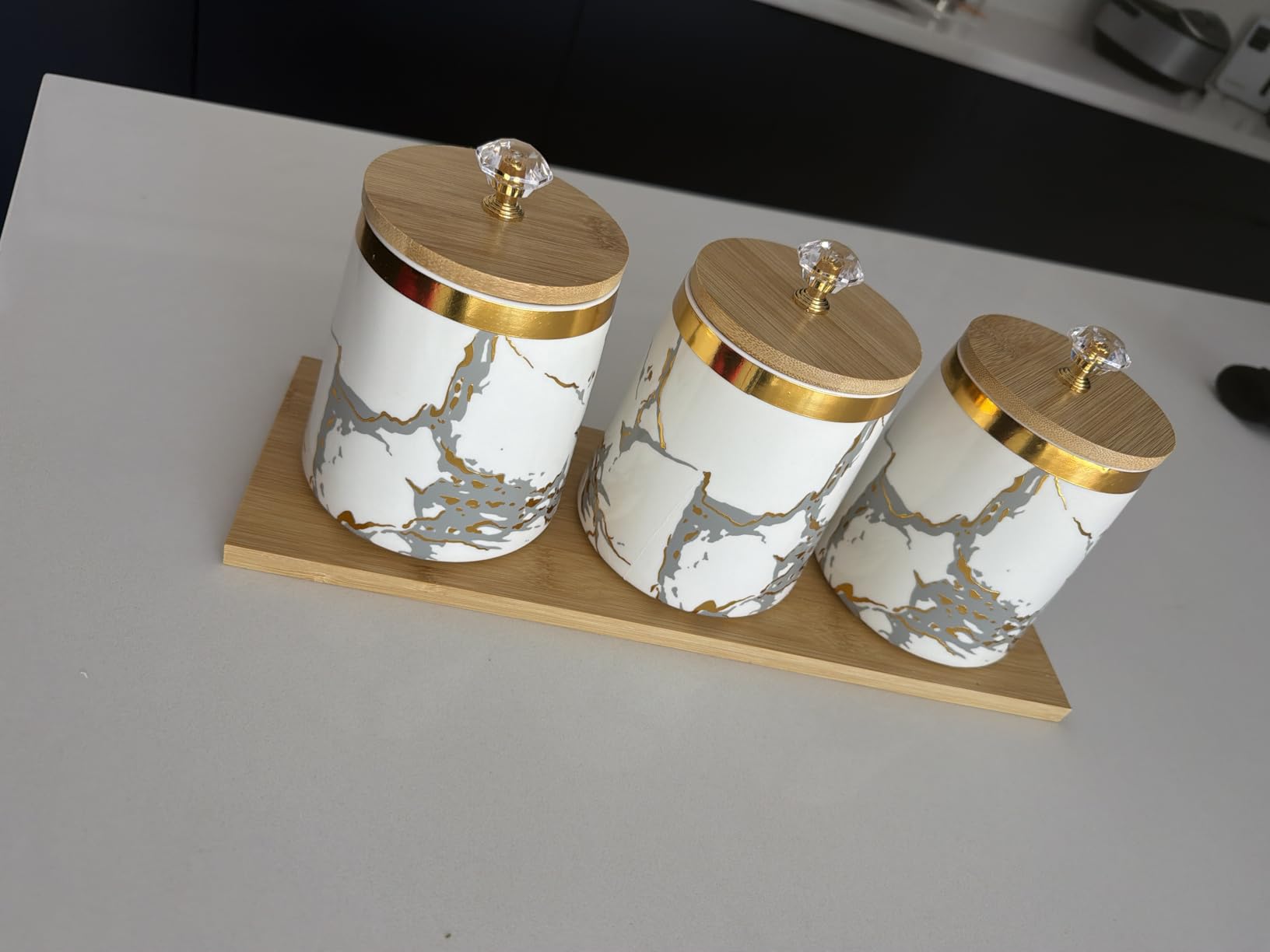 JUXYES Set of 3 Marble Spices Sugar Coffee Tea Canister with Airtight Lid customer photo 1