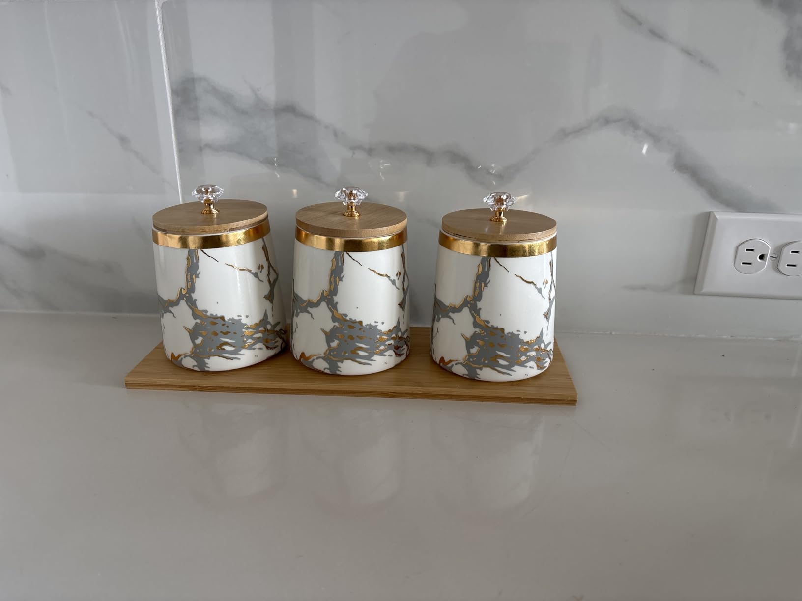 JUXYES Set of 3 Marble Spices Sugar Coffee Tea Canister with Airtight Lid customer photo 2