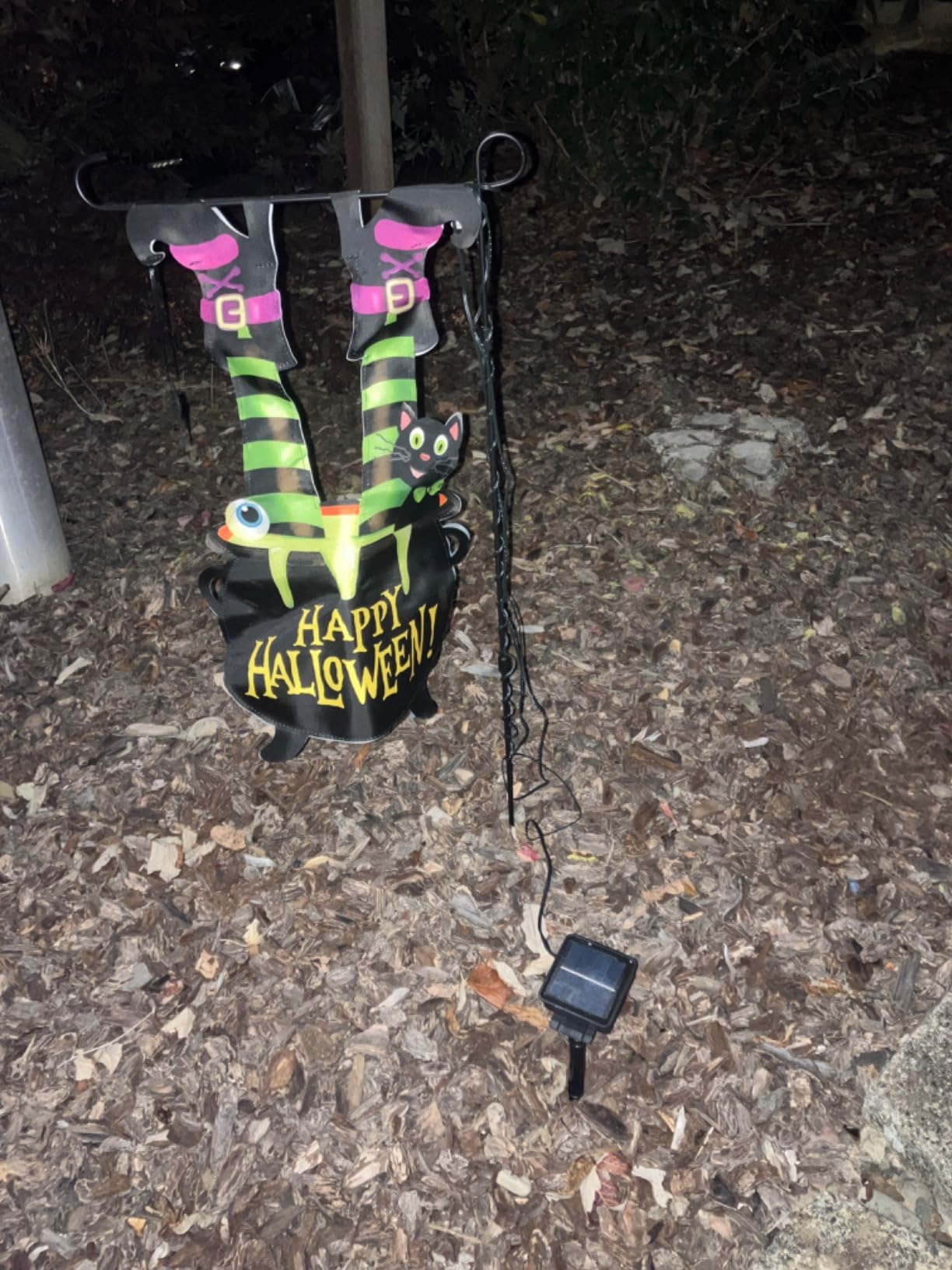 Halloween Lighted Garden Flag, Witch Feet Yard Decor, 12x18 In | Solar Powered, 8 Modes, Double Sided, Witch Legs, Cauldron Decor, Halloween Outdoor Decorations, Porch Yard Lawn Decor customer photo 1