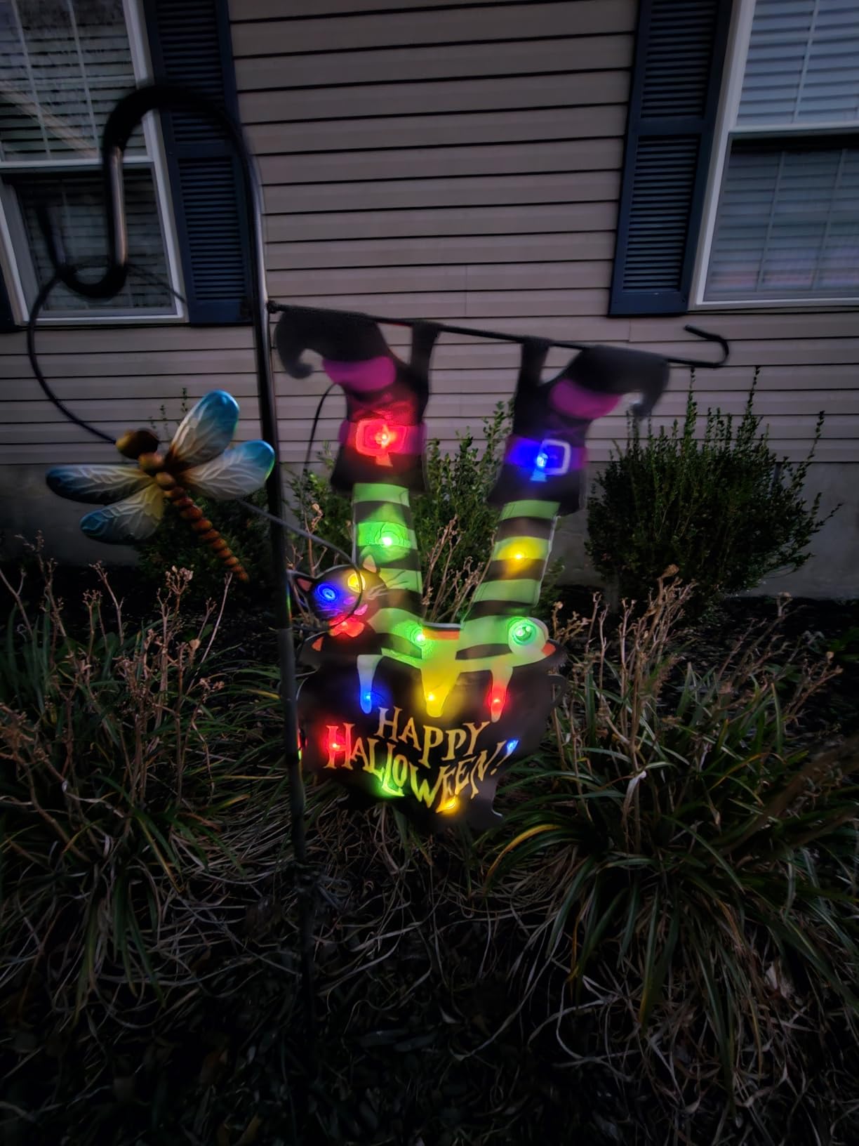 Halloween Lighted Garden Flag, Witch Feet Yard Decor, 12x18 In | Solar Powered, 8 Modes, Double Sided, Witch Legs, Cauldron Decor, Halloween Outdoor Decorations, Porch Yard Lawn Decor customer photo 2