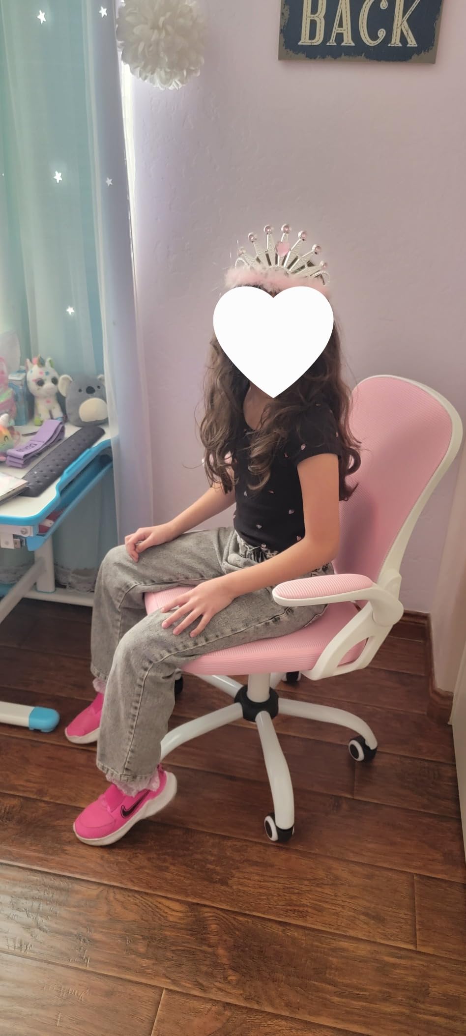 Kids Desk Chair,Ergonomic Study Chair with Adjustable Height,Swivel Mesh Desk Chair with Wheels,Home Office Chair for Children in Home Bedroom Blue customer photo 2