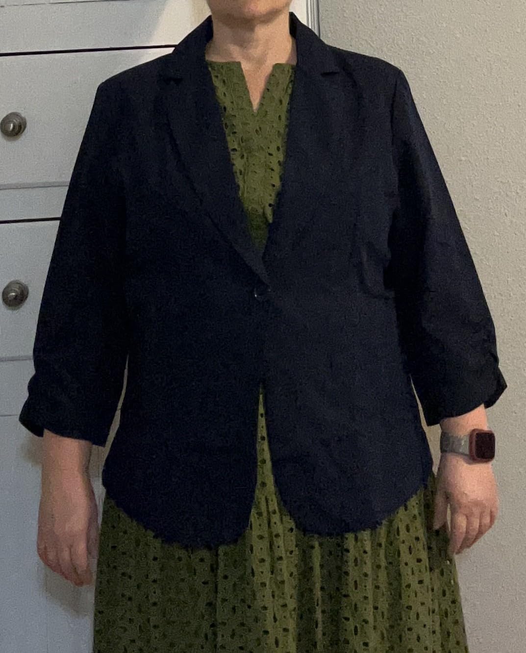 ELLEVEN Women's Ruched 3/4 Sleeve Blazer, Lightweight Fitted Jacket customer photo 1