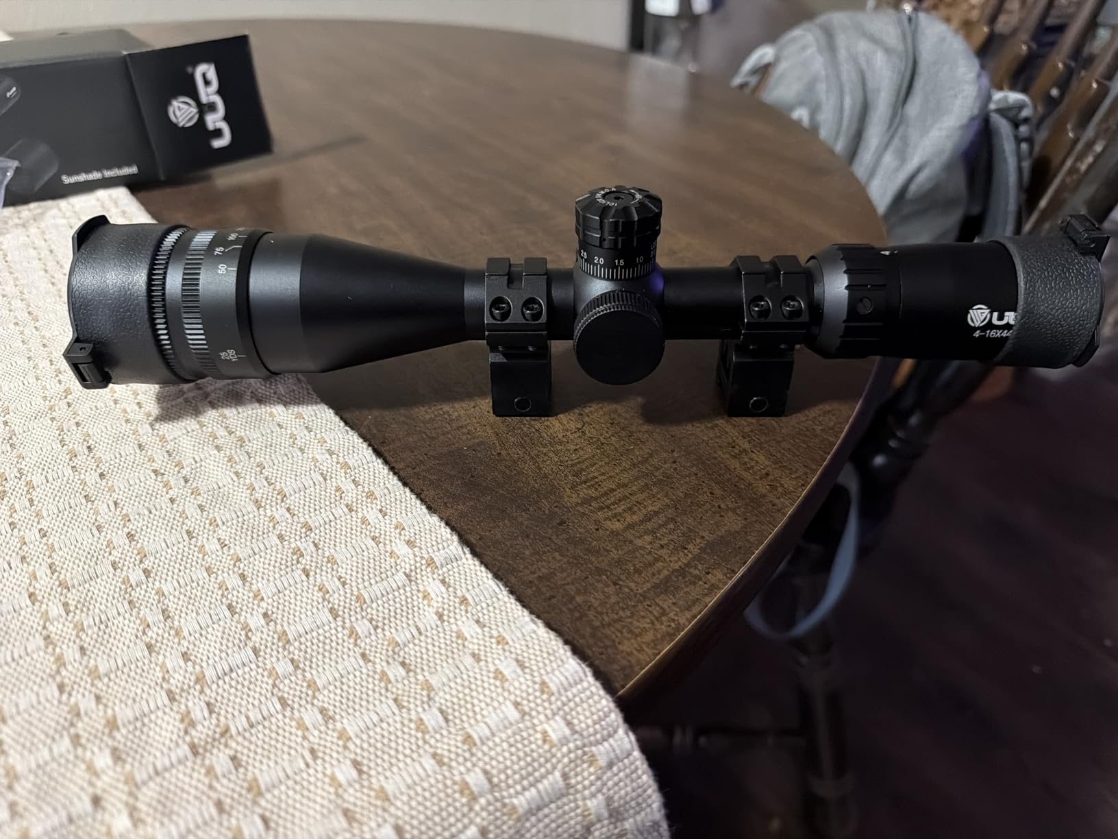 UUQ 4-16X44AO Rifle Scope for Hunting, Fits 11mm/20mm Mounts, SFP Long Range Optics with R/G/B Illumination, Crosshairs Reticle, Front Parallax Adjustment, Locking Turret, Sunshade customer photo 2
