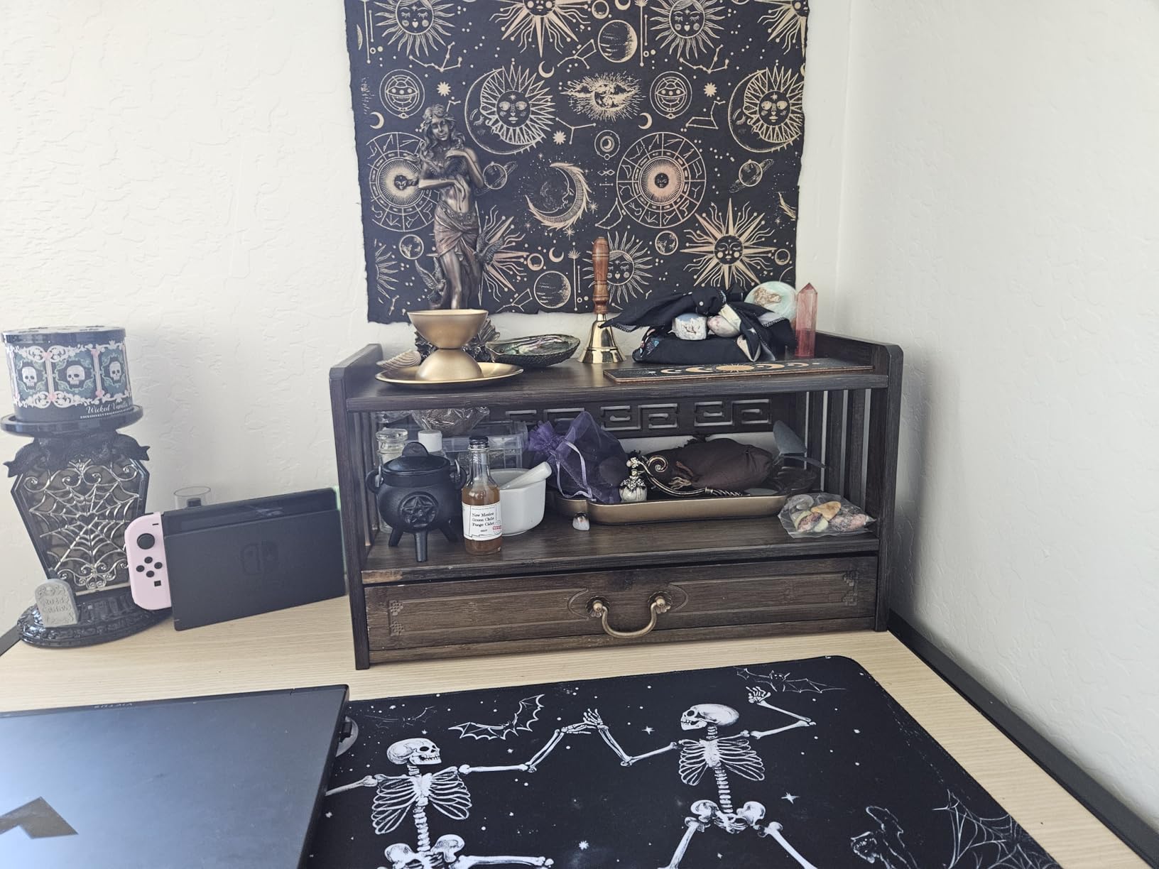 Altar Table with Drawer, Puja Table for Home, Perfect Used for Meditation, Prayers, Bamboo Furniture for Displaying Jars, Plants and Books (Walnut Color, 27.2x9.8x11 in, with Incense Burner 5Pcs Set) customer photo 1