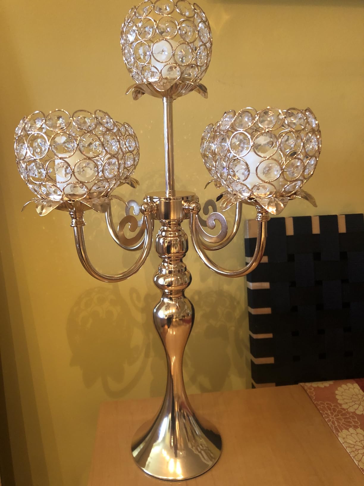 2 PCS Kehail Crystal Table Decoration Gold Candle Holder with Pendant, 5 Arm Candelabra Holder Beautiful Hollow Engraved Table Centerpiece for Christmas, Thanksgiving, Weddings, Holiday Parties customer photo 1