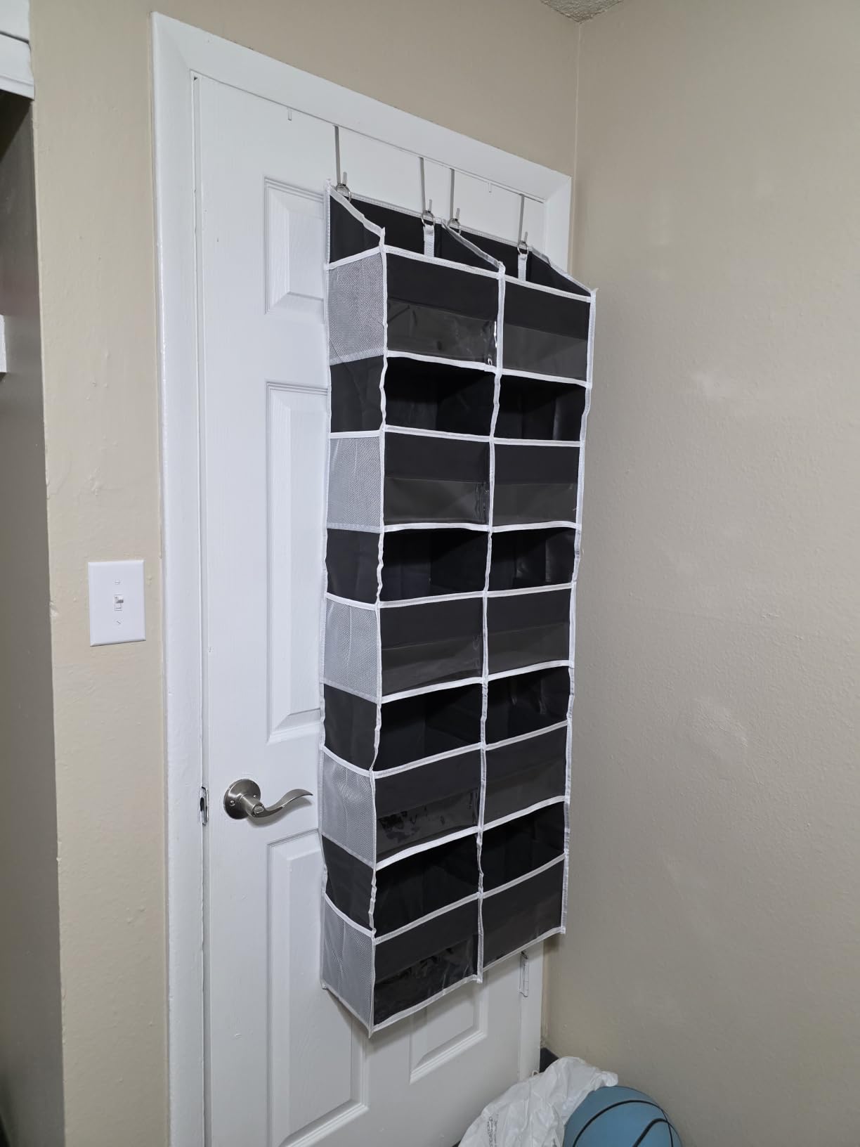 Heavy Duty Over The Door Organizer 5 Tiers, Extra Large Behind Door Storage of 10 Big Front & 10 Mesh Pockets, 80lb Weight Capacity, Hanging Doors Storage Organizer for Closet Bedroom Nursery, Grey customer photo 2