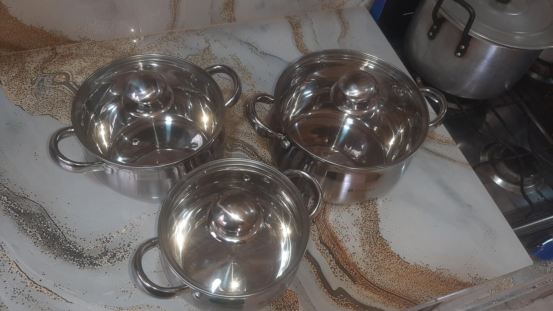 Daniks Classic 12-Piece Stainless Steel Cookware Set with Glass Lids, Includes Saucepan and Frying Pan with Lid, Tri-Ply Bases for Even Heating, Induction Compatible, Dishwasher Safe customer photo 2