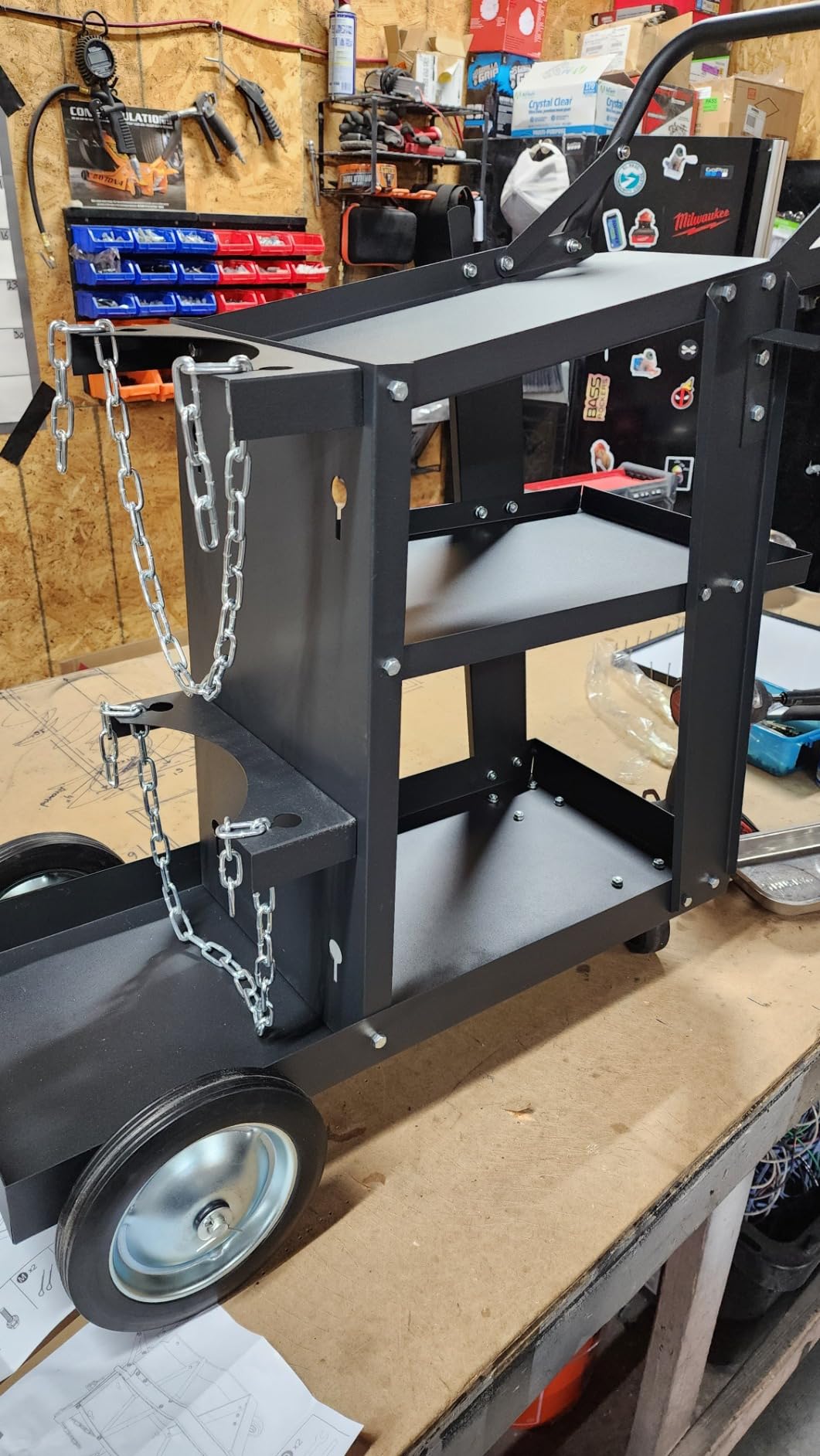 Welding Cart Heavy Duty Welder Cart for MIG/TIG Welder and Plasma Cutter, 3-Tier Welding Cart with Wheels Handles and Gas Tank Holder, Black, 27.7