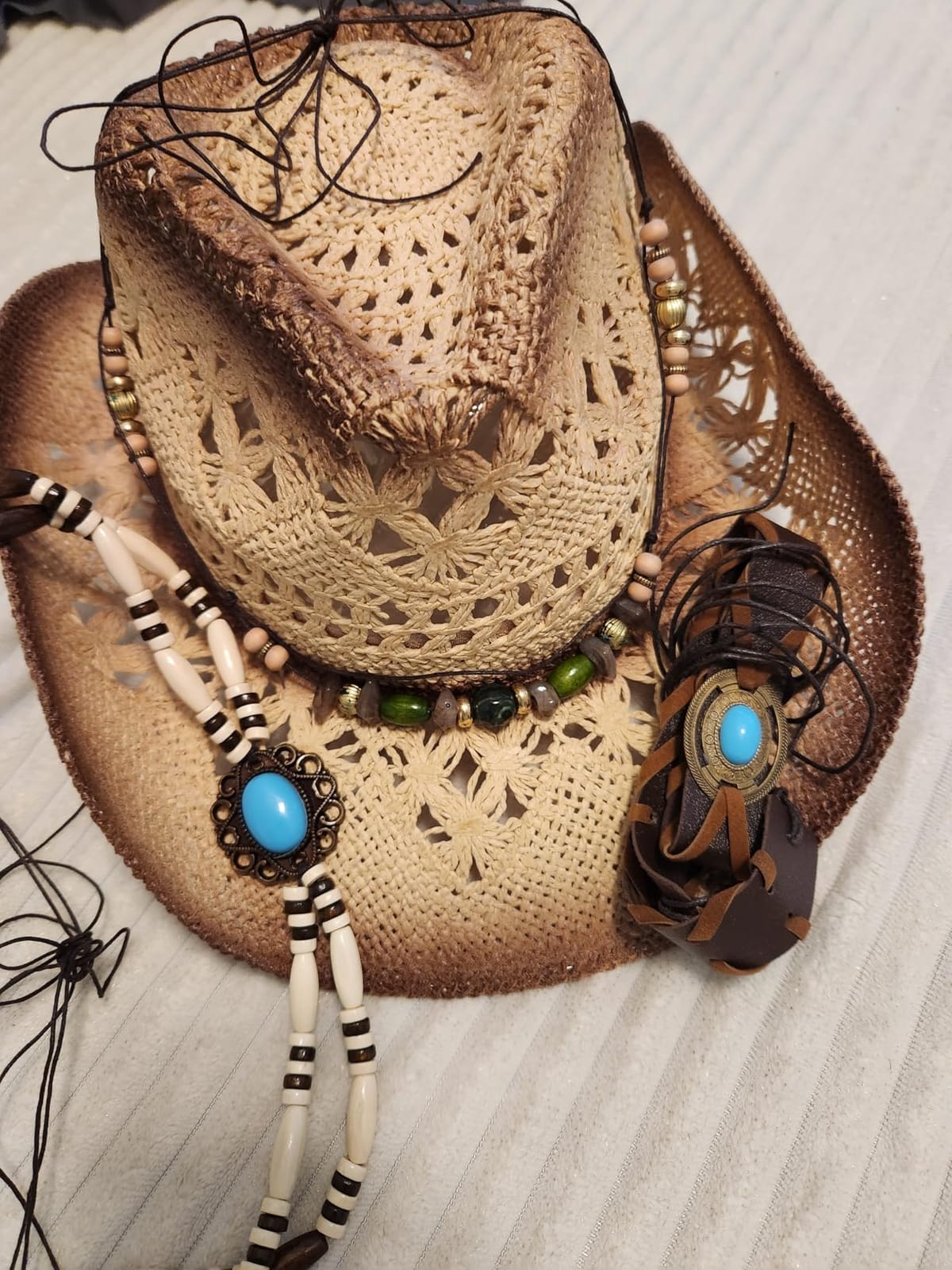 Straw Cowboy Hat Western Cowgirl Hat with Four Decorative Bands, Hat Size Fits 21 7/8 to 23, Wide Brim customer photo 1