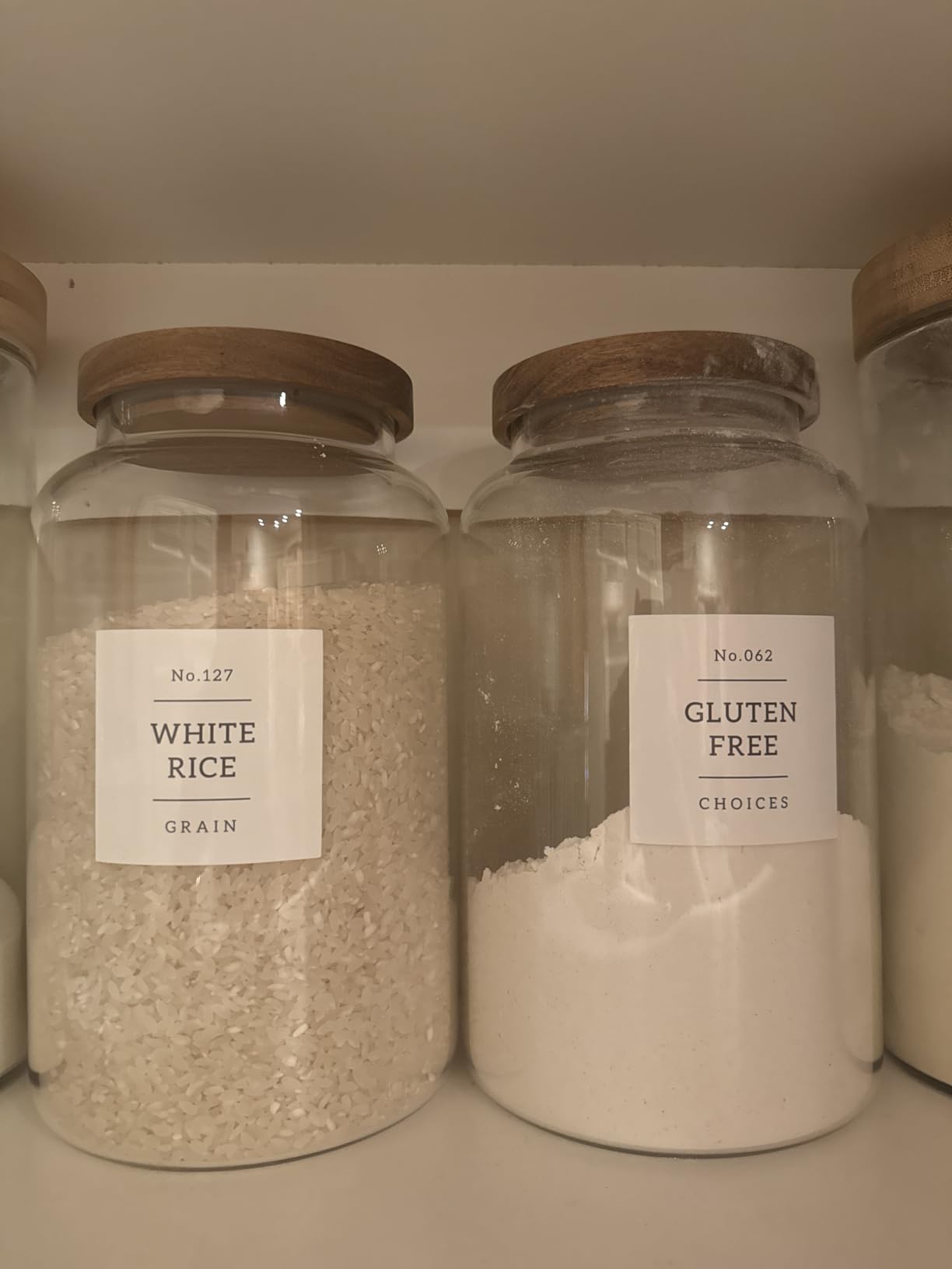 CZHQSMZ Set of 2 Large Glass Jar with Airtight Acacia Lid and 132 Kitchen Pantry Labels, Clear Glass Food Storage Jars Containers for Rice, Flour, Pasta, Sugar, Coffee, Cookie (98 Fl Oz/2800 Ml) customer photo 1