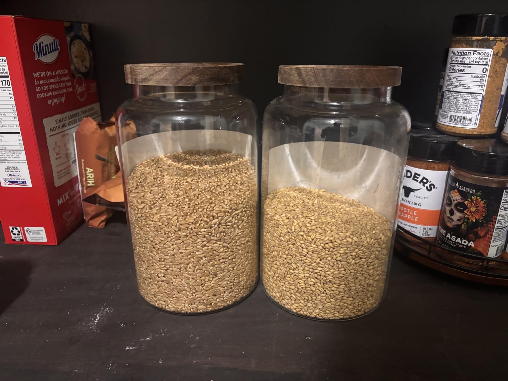 CZHQSMZ Set of 2 Large Glass Jar with Airtight Acacia Lid and 132 Kitchen Pantry Labels, Clear Glass Food Storage Jars Containers for Rice, Flour, Pasta, Sugar, Coffee, Cookie (98 Fl Oz/2800 Ml) customer photo 2