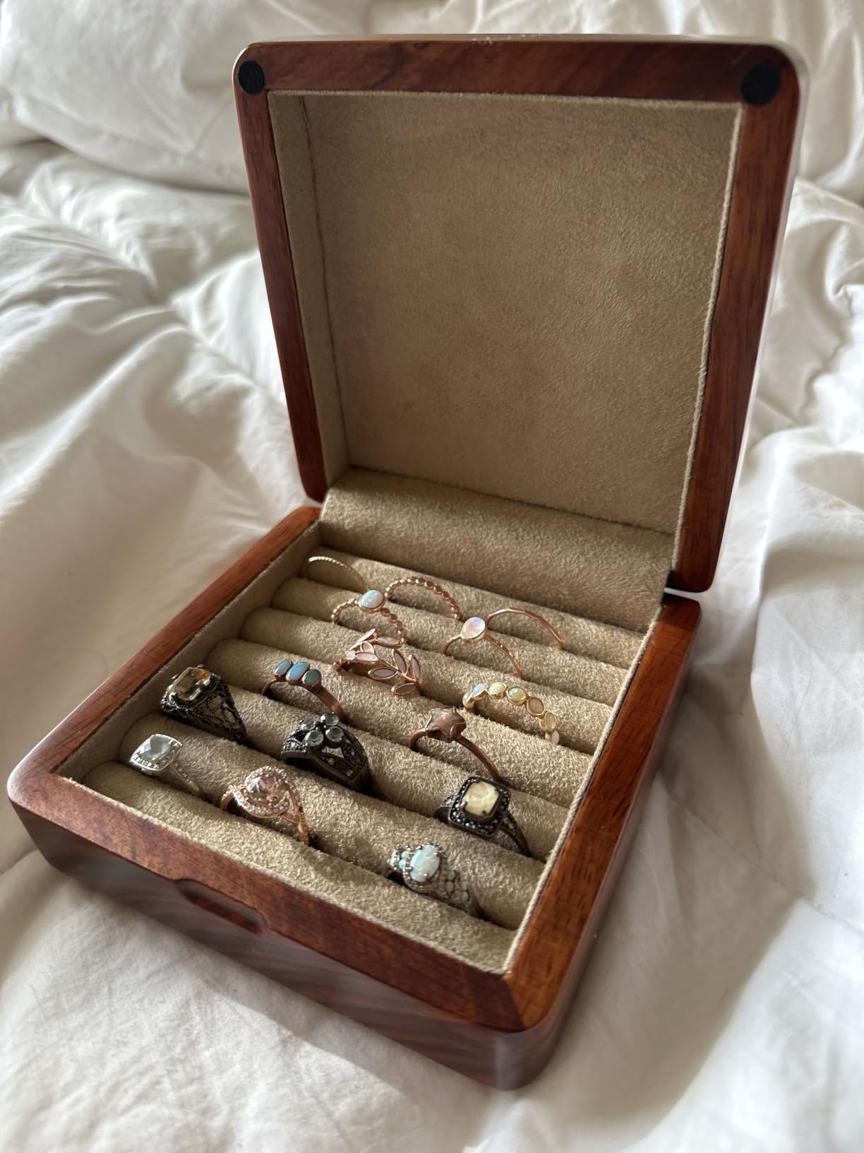 Solid Wood Jewelry Organizer Box Storage for Rings, Earrings, Cufflinks Velvet-Lined Interior Travel-Friendly Handcrafted Jewelry Case Portable Brass Hinges Vintage Gift for Mother's Day customer photo 2