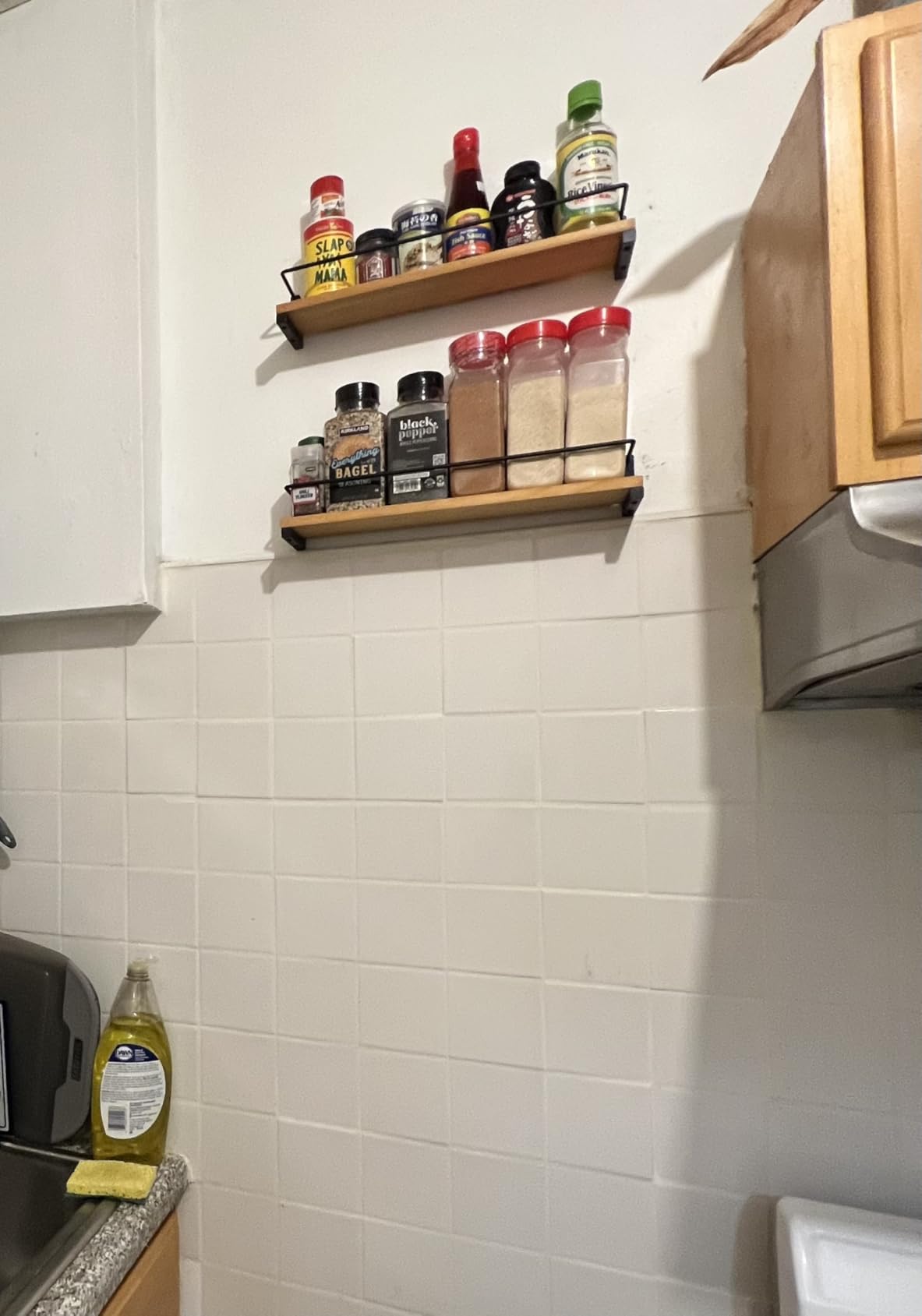 OROPY Wooden Spice Rack Wall Mounted, Over the Stove, Kitchen Wall, 4 Pack | Space-Saving Hanging Rack, Rustic Spice Rack Organizer for Cabinet, for Spice Jars & Seasonings customer photo 1