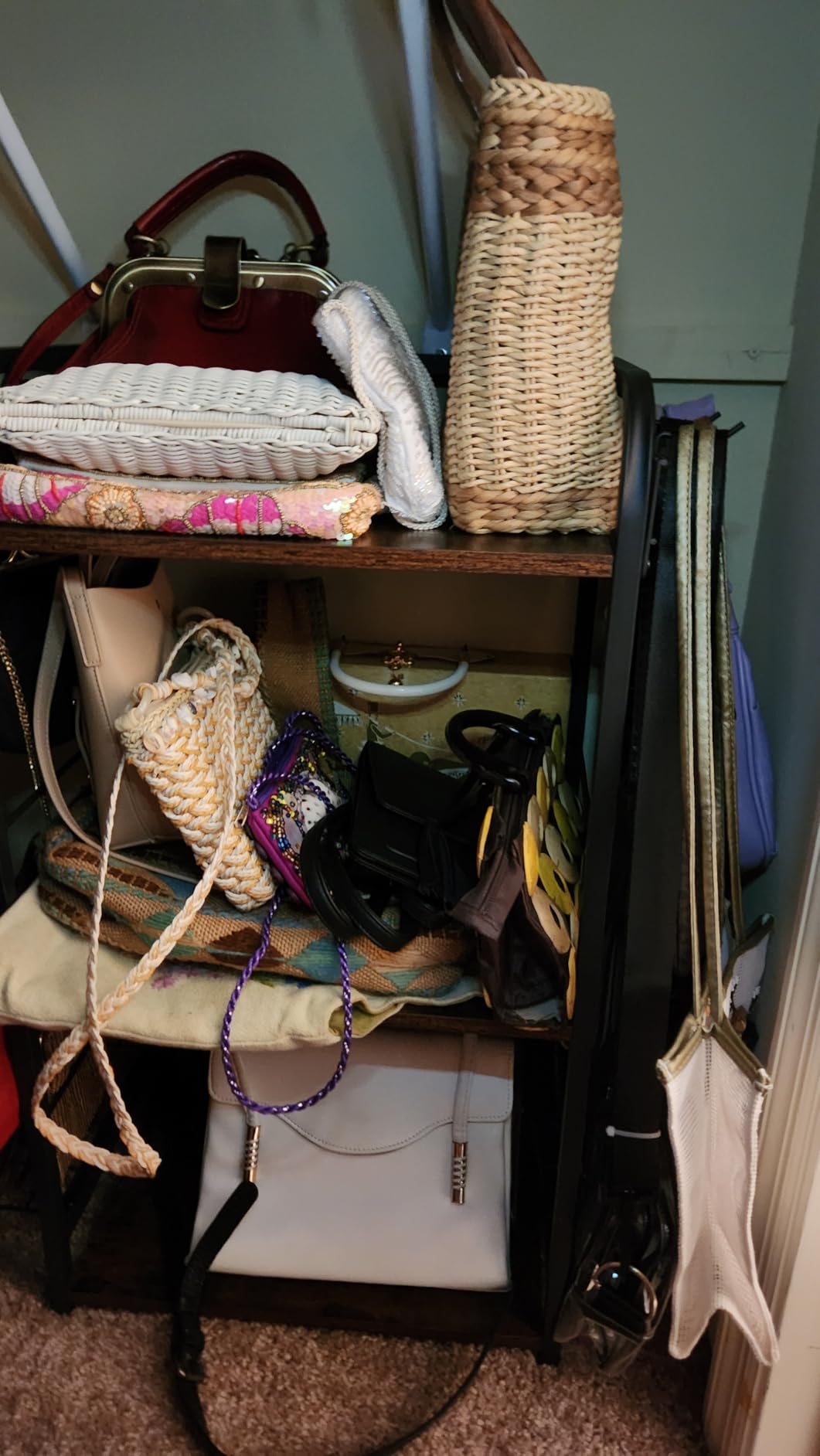 Iron & Wood Floor-Standing 3-Tier Purse Rack with Adjustable Feet, High-Capacity Bag Organizer for Closet, Patent Pending customer photo 1