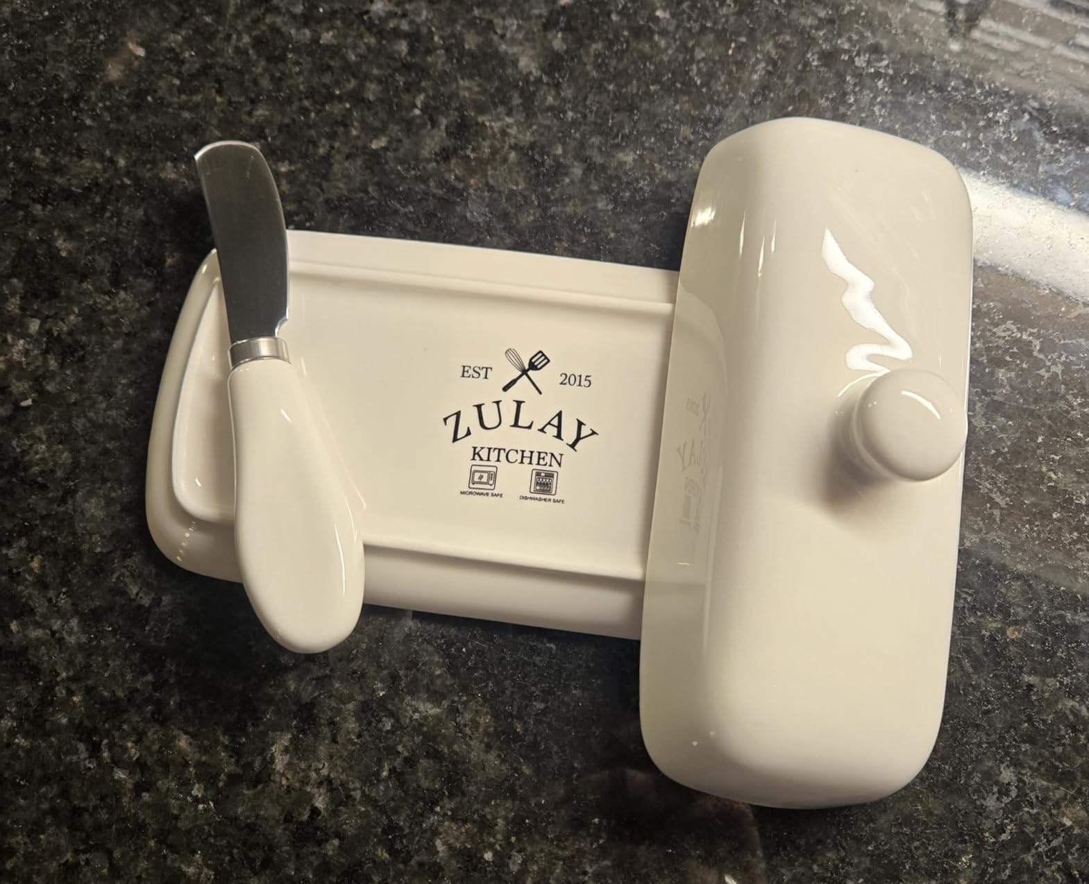 Zulay Butter Dish With Lid For Countertop - Porcelain Mint, Ceramic Butter Dish with Knob Handle Great for Cooking - Elegant Design Butter Holder - Durable & Sturdy Butter Keeper - Mint customer photo 2
