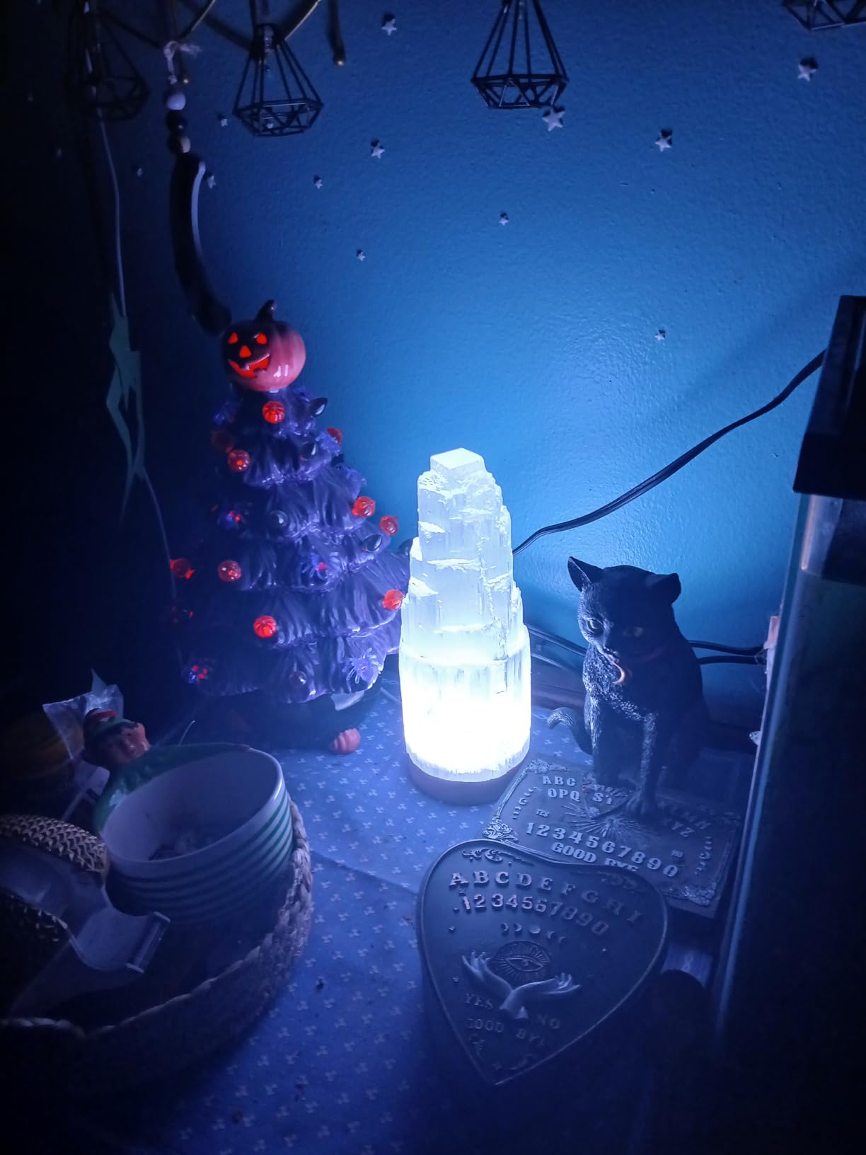 Wish Well Large Selenite Lamp with 7 Color LED Wooden Base, Selenite Tower | 8