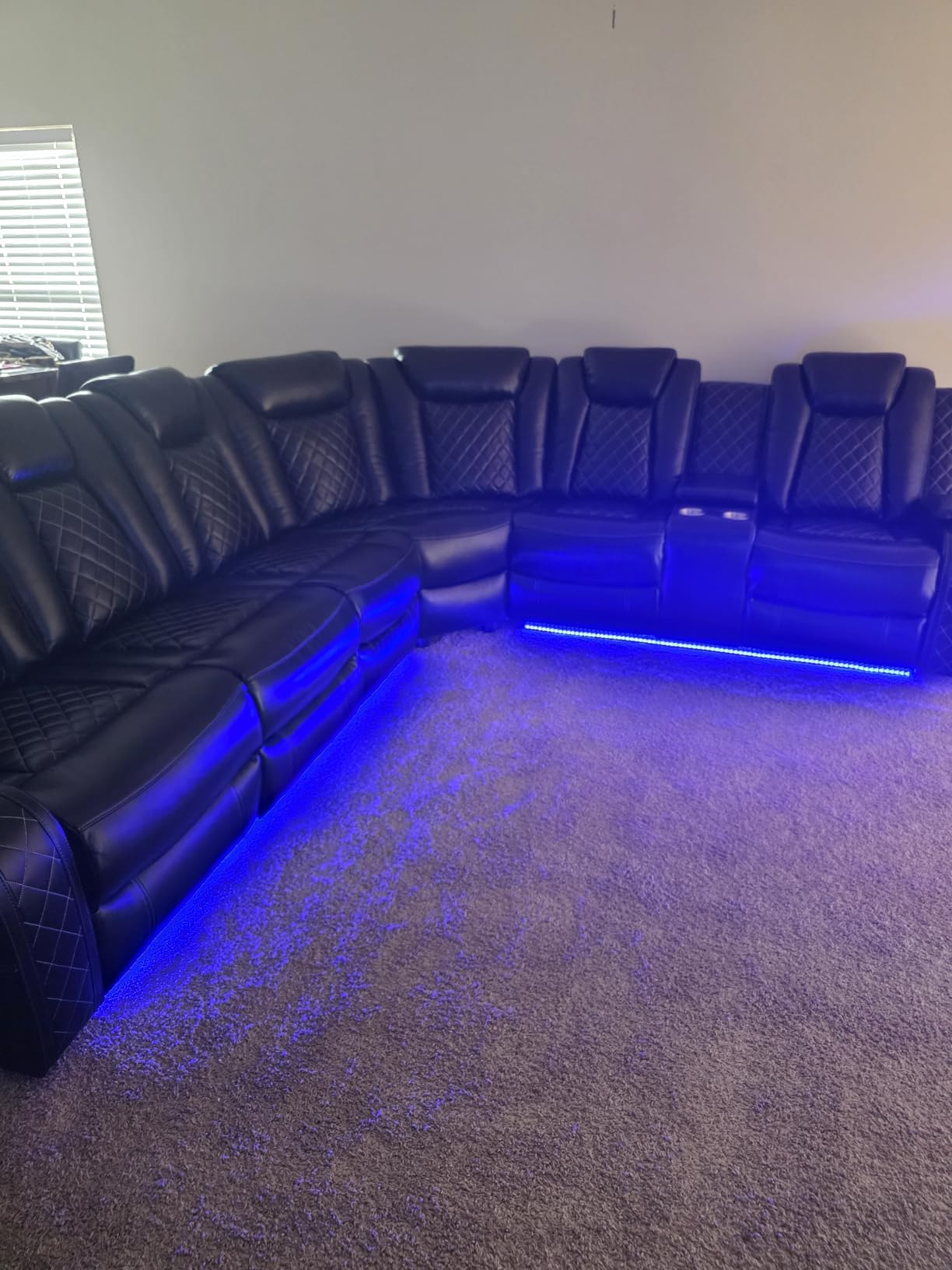 Power Recliner Sectional Sofa with LED &USB Port, L Shaped Reclining Couch for Living Room Furniture, Faux Leather Sectional Home Theater with Reading Lamp, Cup Holder&Storage (Black) customer photo 1