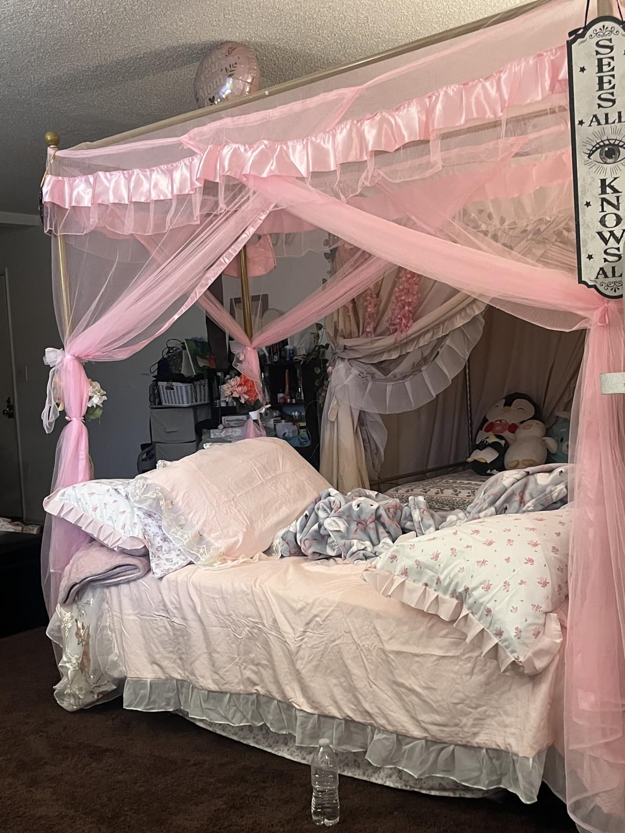 Twin Canopy Bed Frame with Headboard, Metal Twin Beds for Kids, Purple customer photo 1