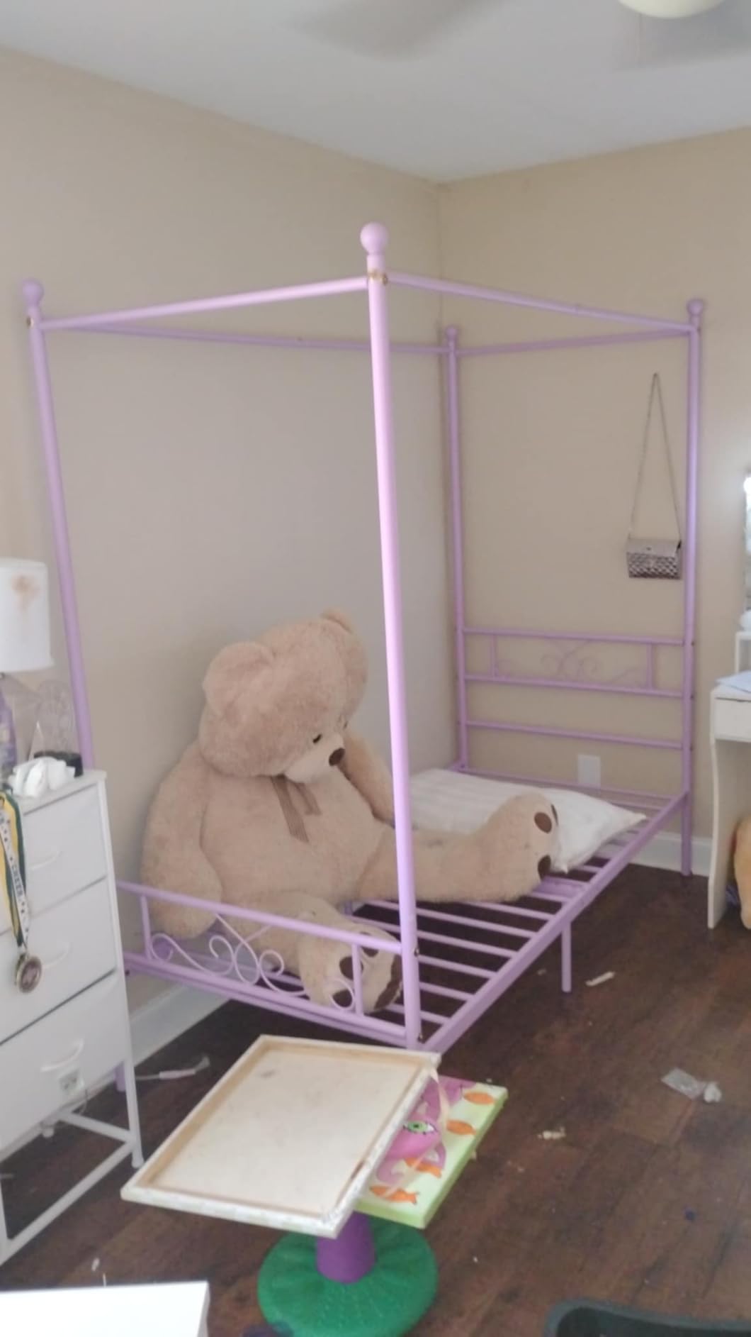 Twin Canopy Bed Frame with Headboard, Metal Twin Beds for Kids, Purple customer photo 2
