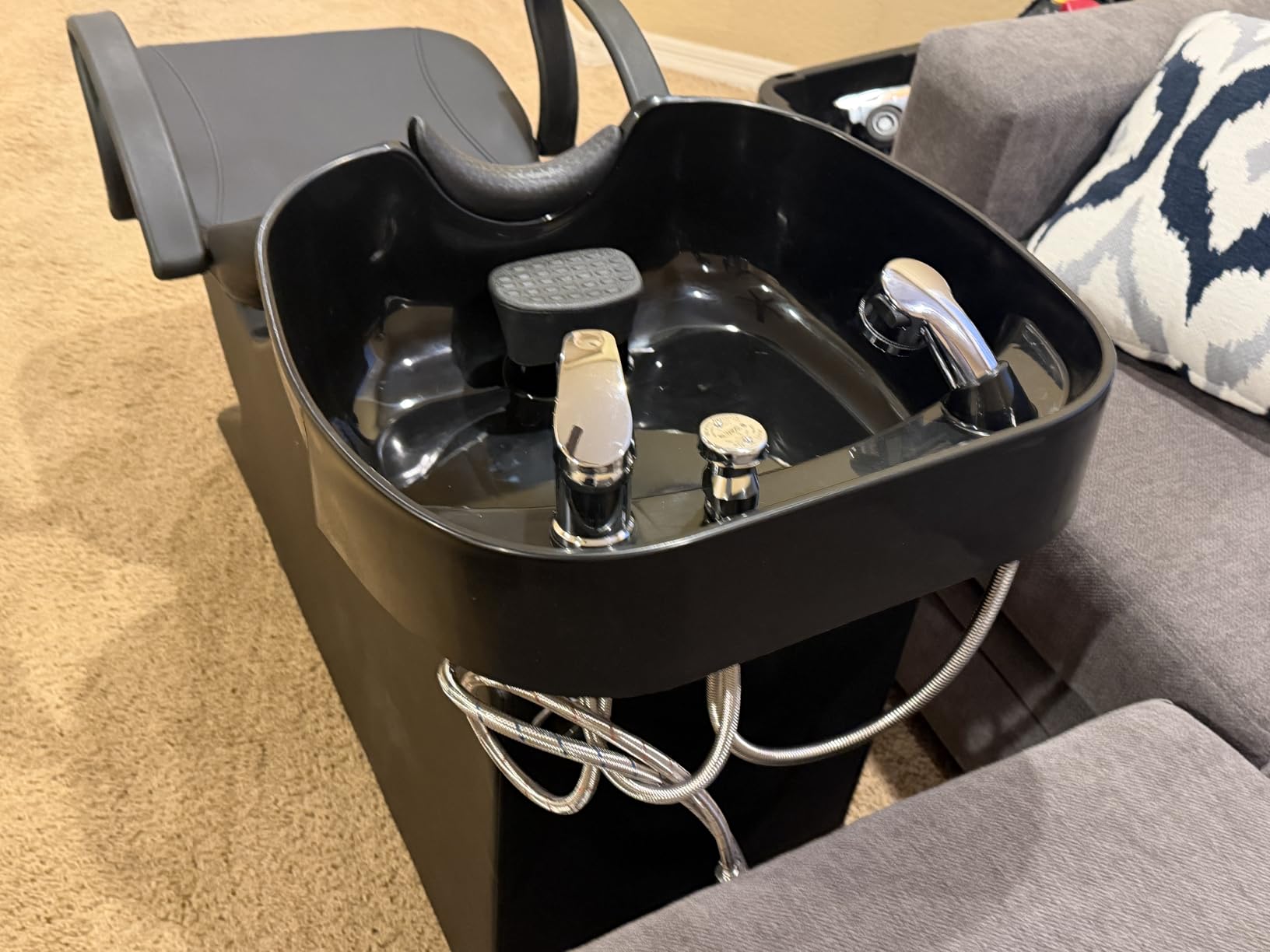 Shampoo Bowl Chair Set, Salon Shampoo Sink Chair | 7.87'' ABS Basin Shampoo Chair with Neck Rest, Side Storage Compartment, Hair Washing Station for Spa Barbershop Home Studio customer photo 1