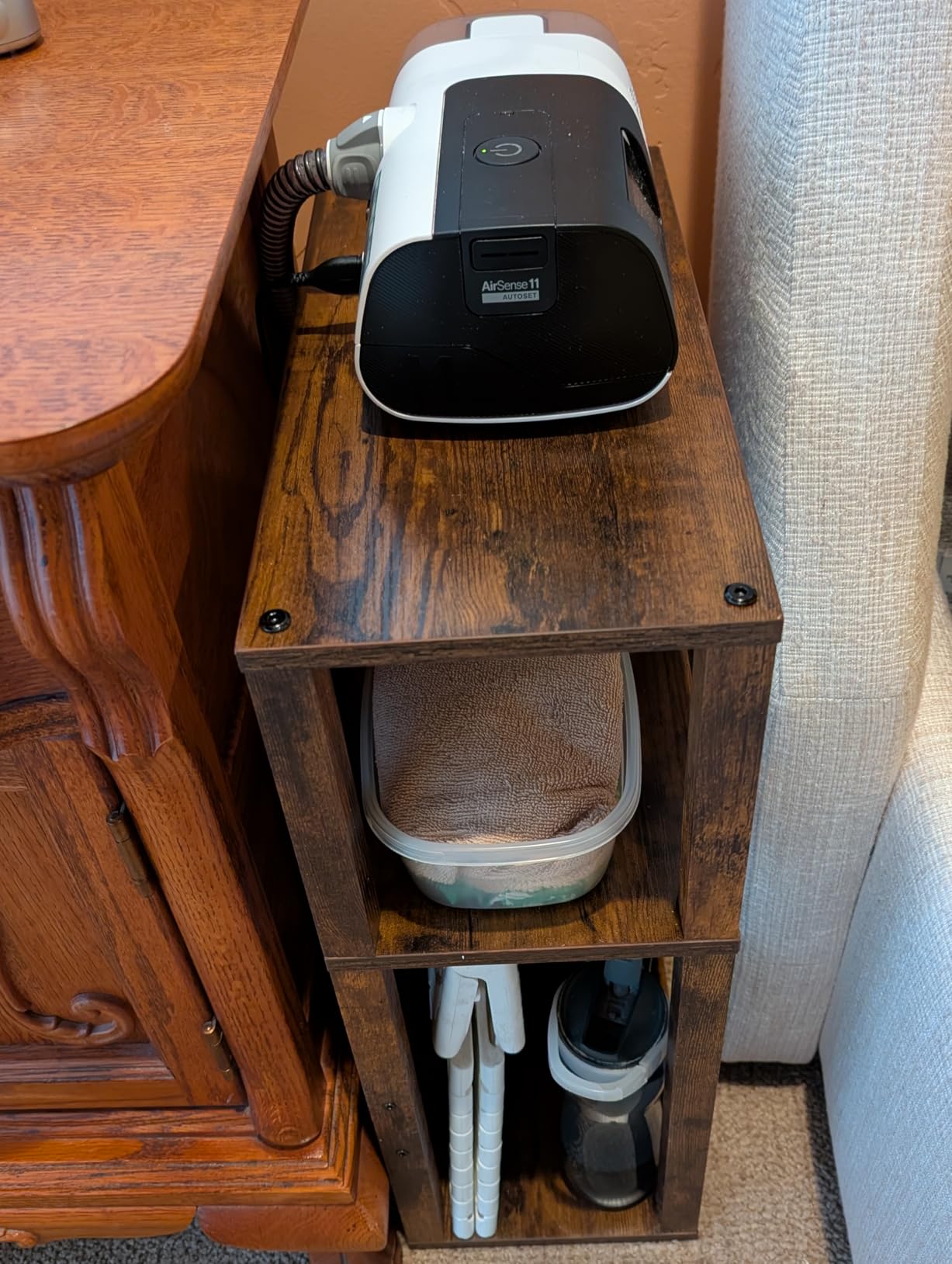 YUFAM 3-Tier Narrow Bedside Table with Charging Station, Skinny Nightstand customer photo 1