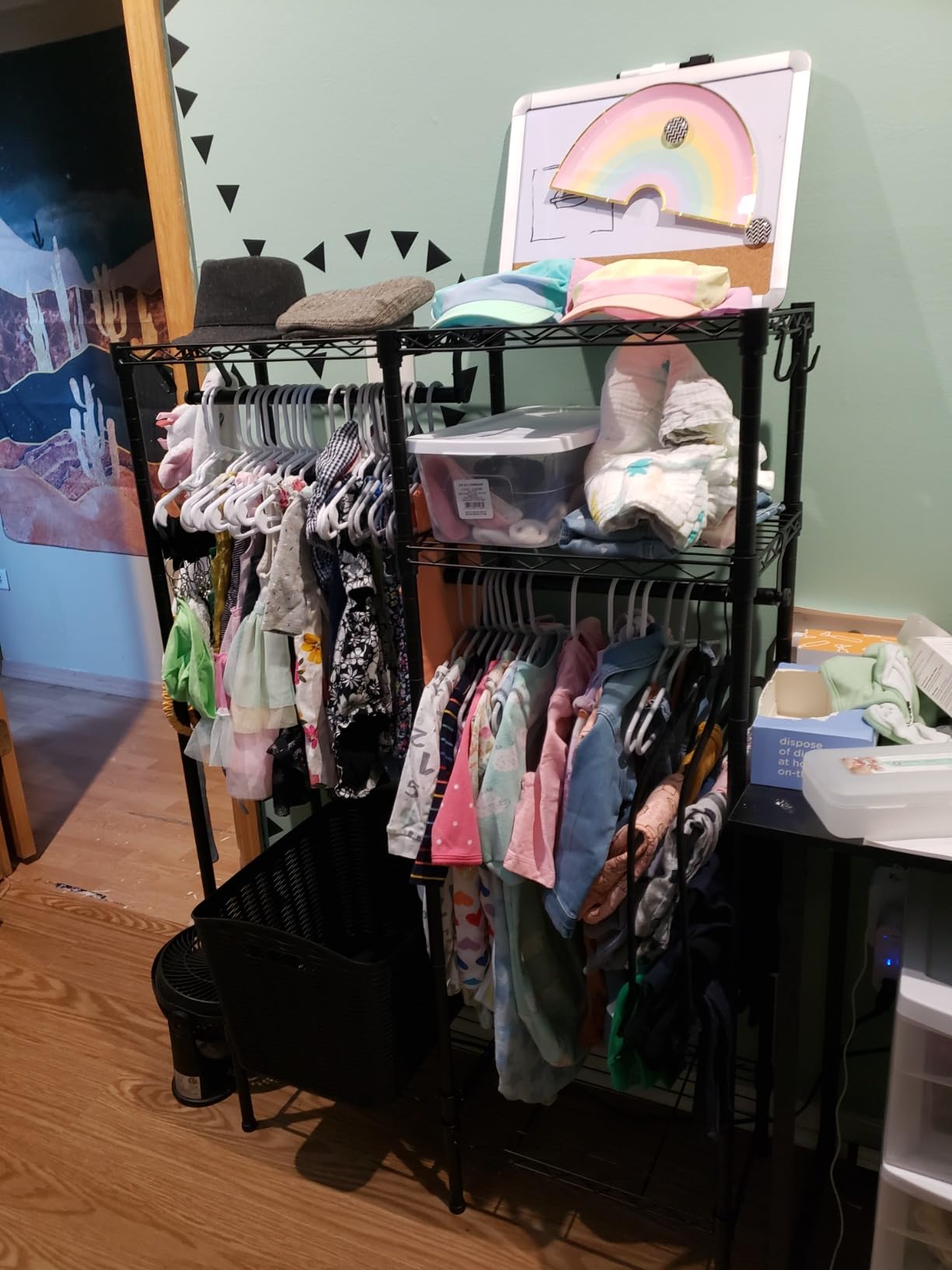 Ulif F1 Clothes Rack for Kids, Baby, Students, and Children's Room, 4 Tiers Portable Metal Closet Clothing Rack, Small Garment Rack with 2 Hanging Rod, 31.2