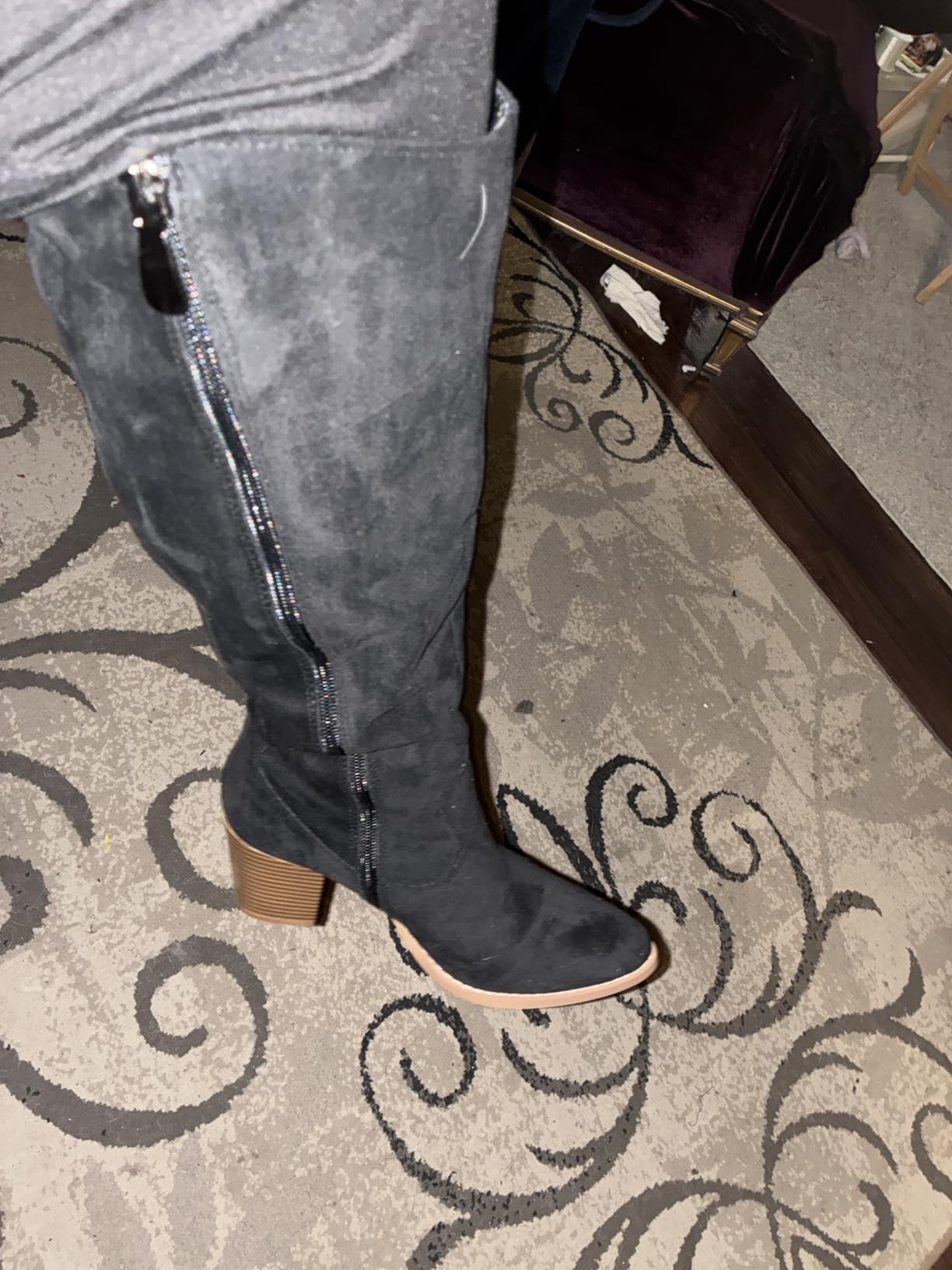 MeiLuSi Womens Knee High Fall Boots 2026 Suede Tall Boots Party Dress Zip customer photo 2