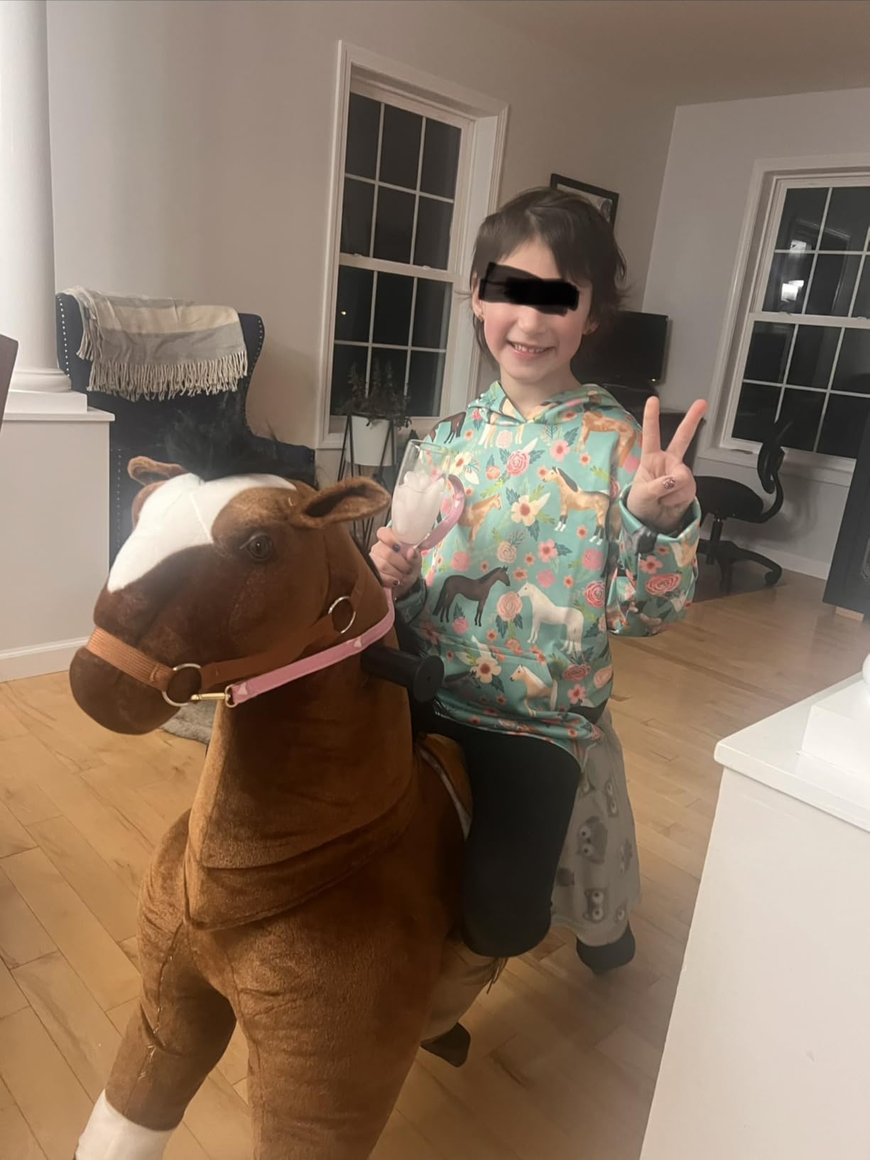 Ride on Horse for Big Kids, Horse Ride on Toy for 4 to 9 Years Old, (35.8'' Height) Riding Horse Rider Mechanical Walking Action Plush Animal, No Battery or Electricity, Max Load 165LBS - Brown customer photo 1