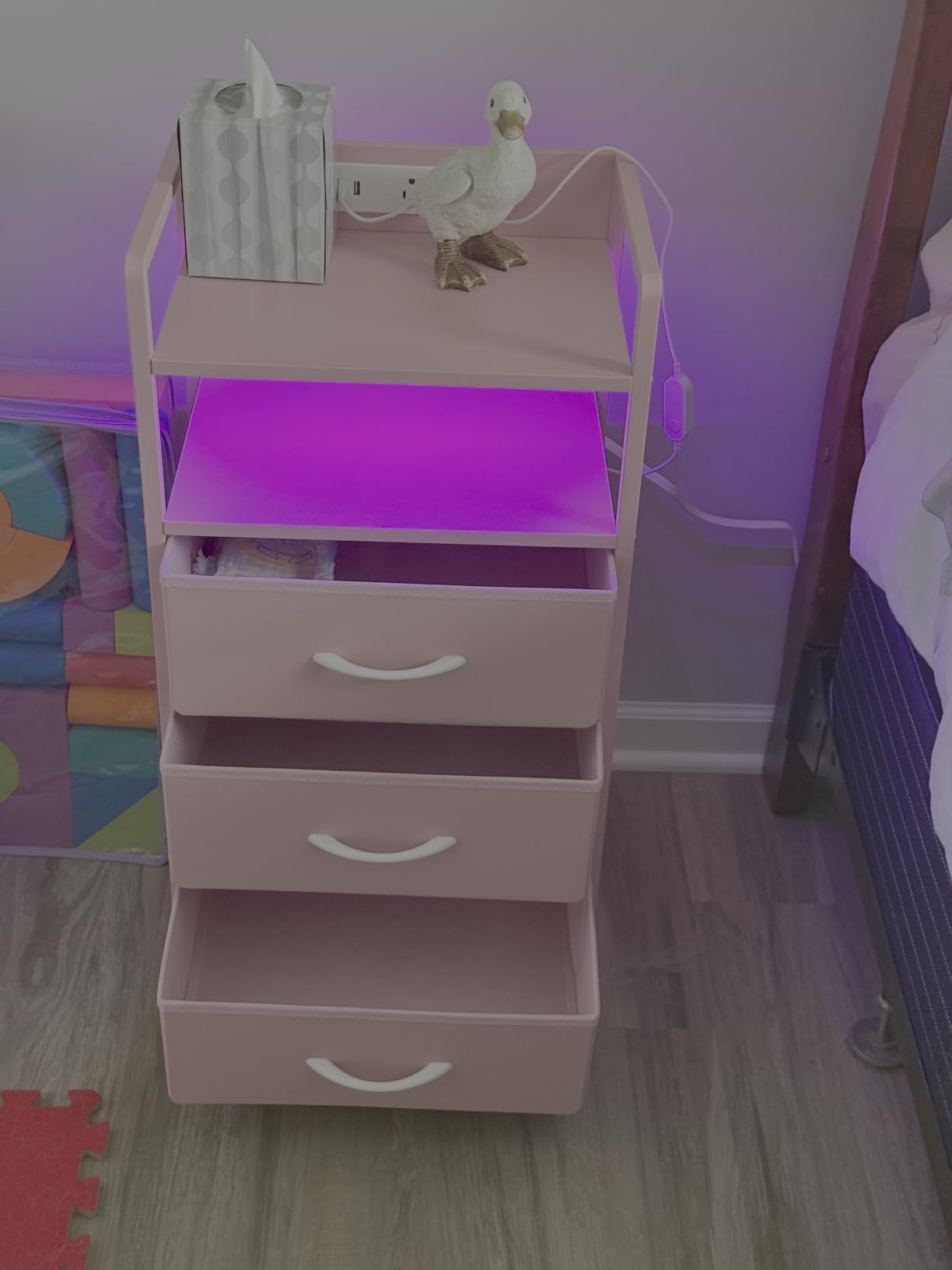 Lazzanto Nightstand with Rear Charging Station, LED Light, 2 Drawers, Black customer photo 1