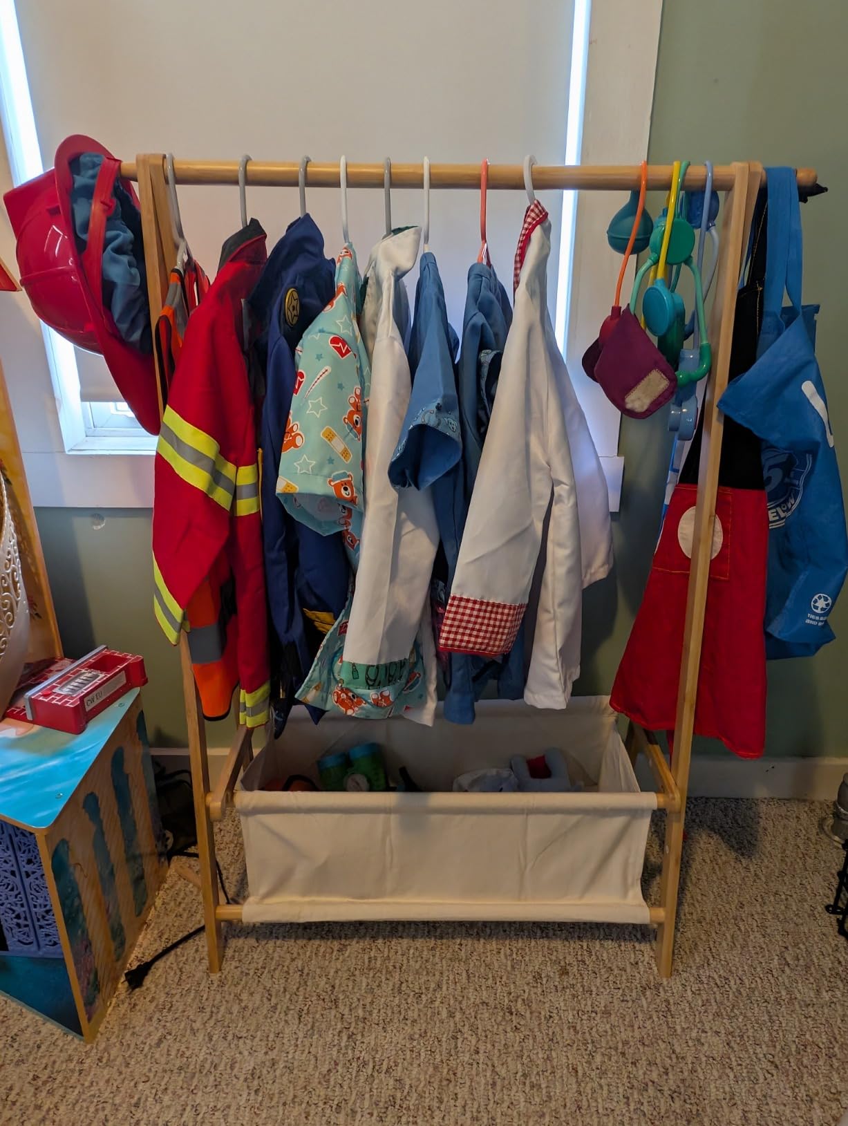 Kids Clothing Rack with Storage, Dress Up Rack, Child ClothesRack, Small Garment, for Costume, Bamboo (Natural Color) customer photo 1