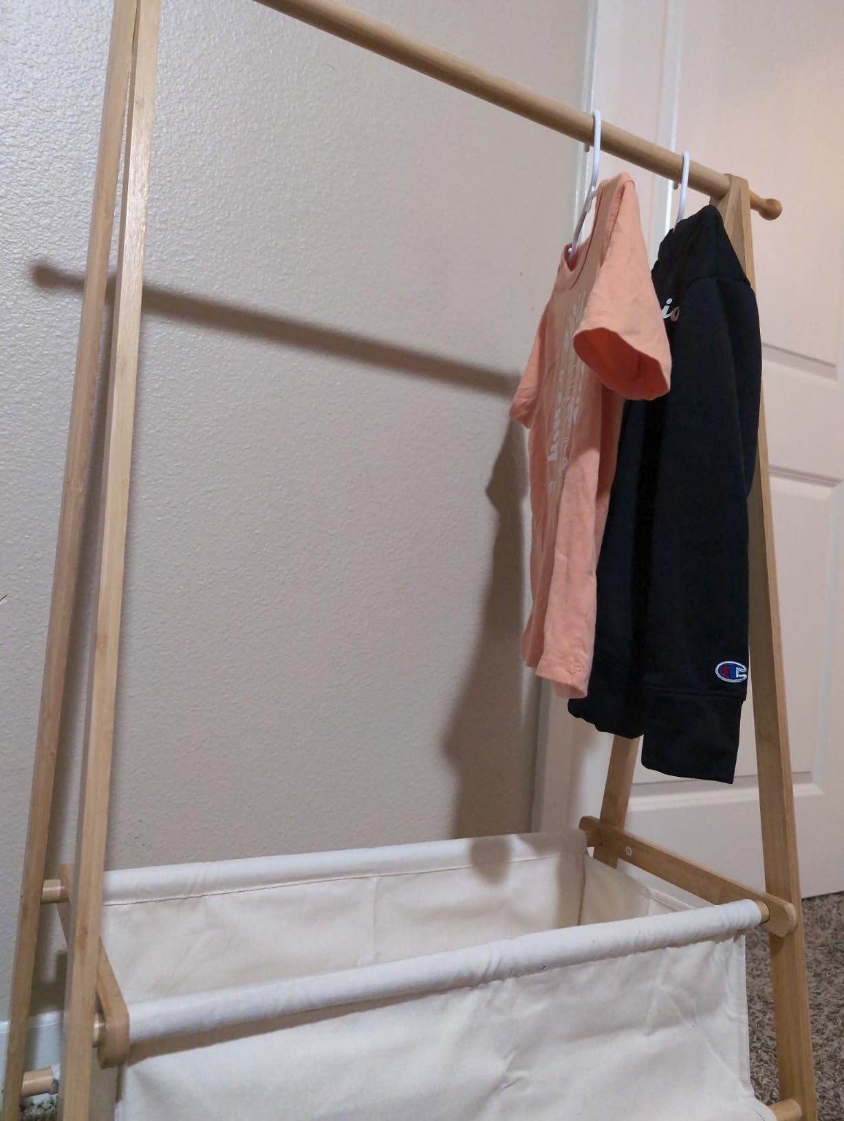 Kids Clothing Rack with Storage, Dress Up Rack, Child ClothesRack, Small Garment, for Costume, Bamboo (Natural Color) customer photo 2