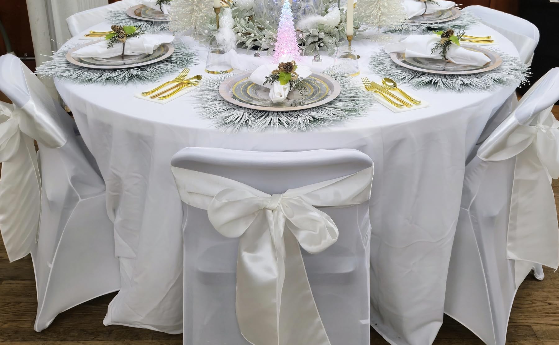 White Satin Chair Sashes Bows, 6 x 108 inch, 10 Pcs | Universal Chair Cover, Wedding Reception Events Banquets Party, Hotel Event Decorations customer photo 1