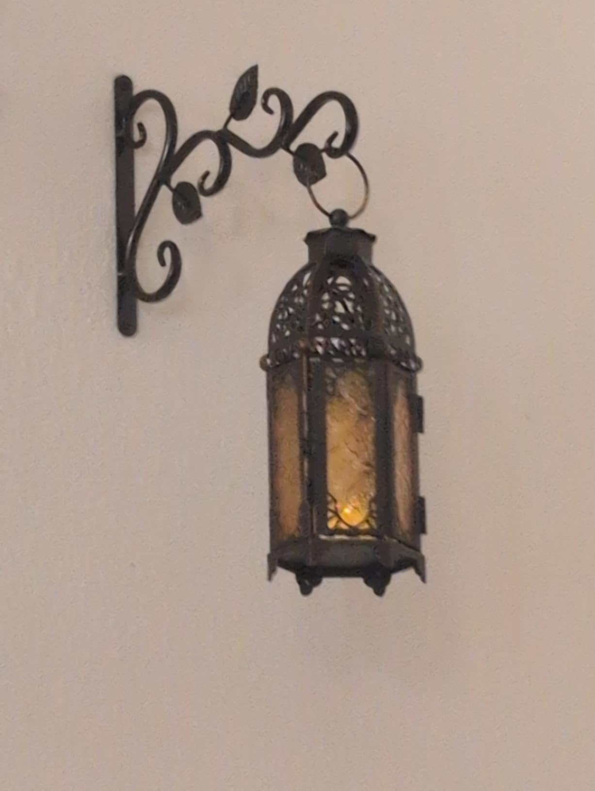 Set of 2 Vintage Large Decorative Moroccan Candle Lantern, 12.8’’ Metal Hanging&Tabletop Lantern Candle Holder Decor, Christmas Decorations Indoor Outdoor Patio (Amber) Ramadan Decorations customer photo 1