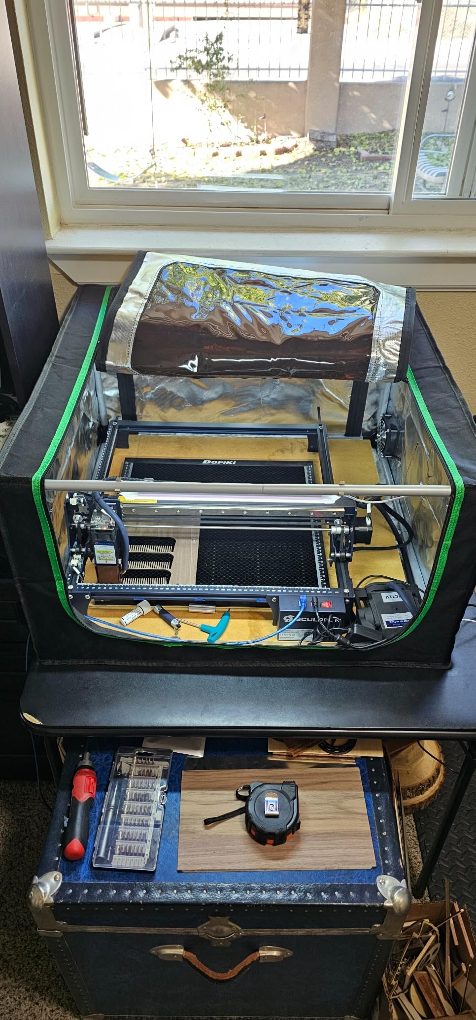 Laser Engraver Integrated Enclosure with LED Light, Fireproof and Dustproof Protective Cover 28.3 * 28.3 * 15.7, Exhaust Fan 4000RPM and Pipe, Against Smoke Odor and Noise Eye Protection-Black customer photo 2