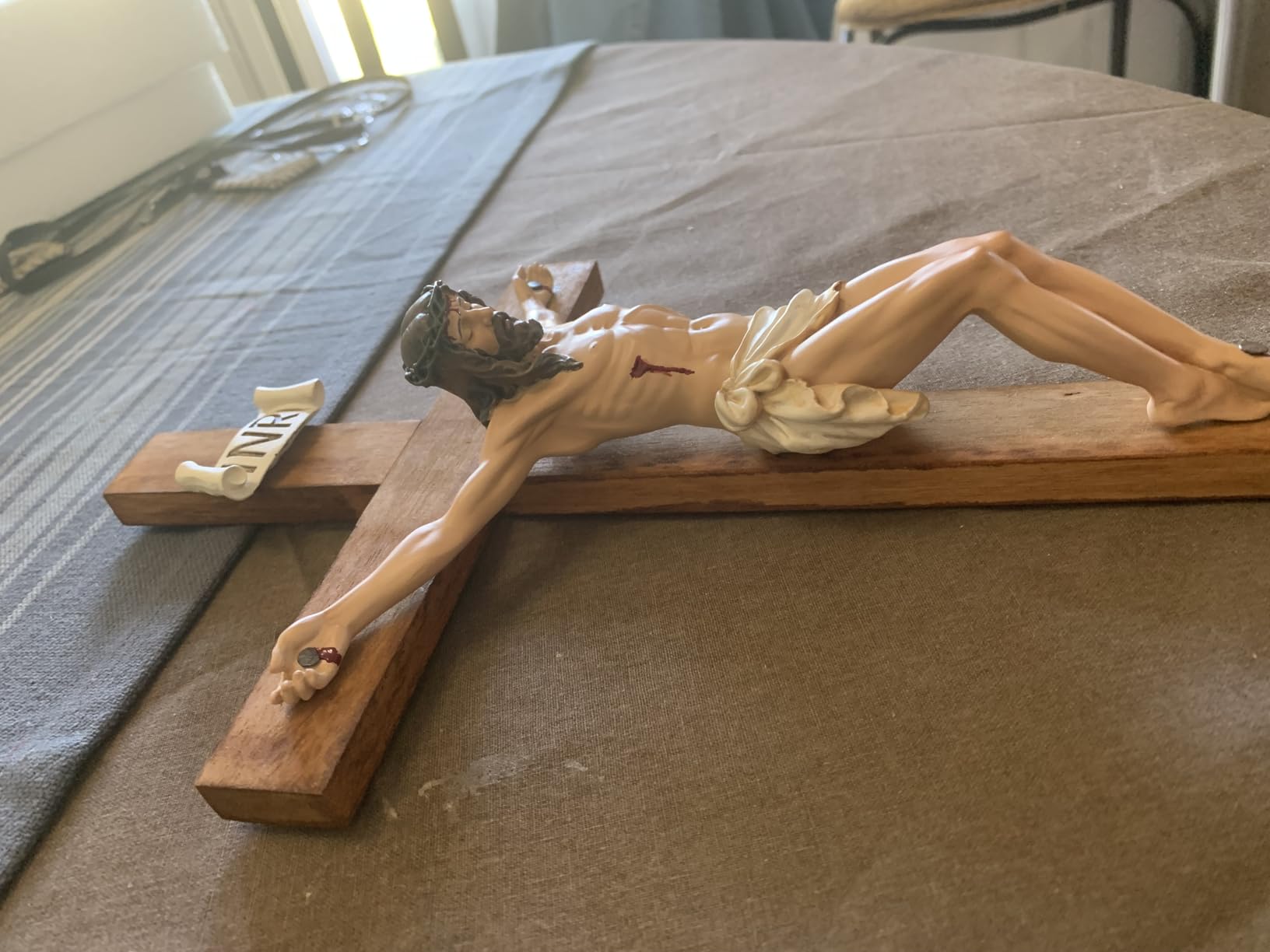 Crucifix Wall Cross - 14 Inch Olive Wood Wall Crucifix, Hand Painted Resin Jesus on Wooden Crucifix Catholic Home Decor Housewarming Religious Gifts customer photo 1