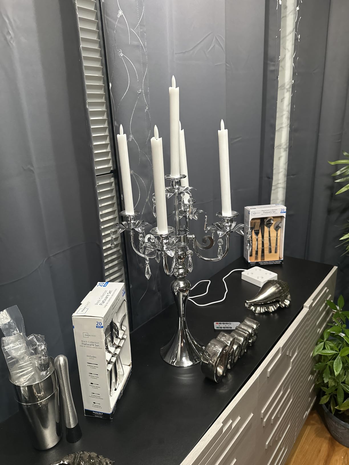 20.3'' Tall 5 Arm Silver Metal Candelabra Centerpiece for Table, Retro Table Centerpieces for Party, Events, Home, Wedding Decor (4) customer photo 2