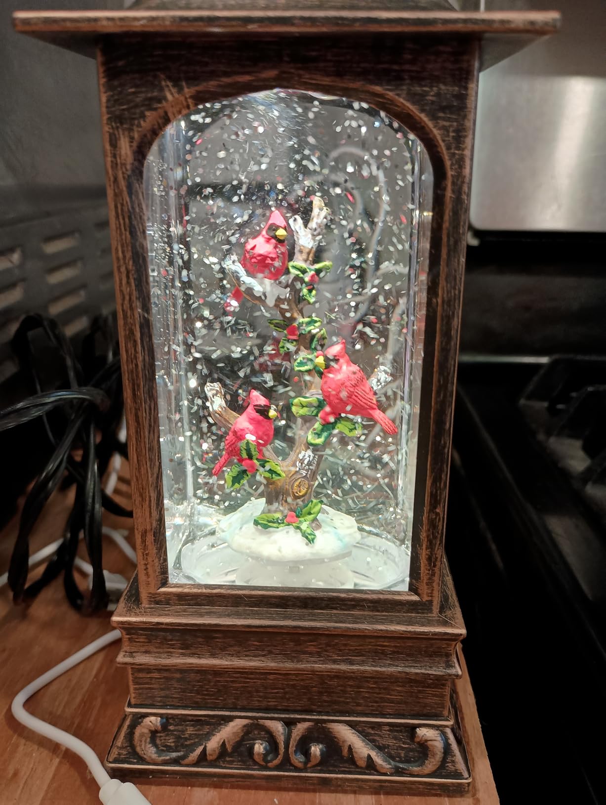 Large Snow Globes, Snowman Christmas Lantern, Glitter Vintage Phone Booth, 8 Songs, 6H Timer Battery & USB Powered, Music Box for Christmas Table Decorations customer photo 2